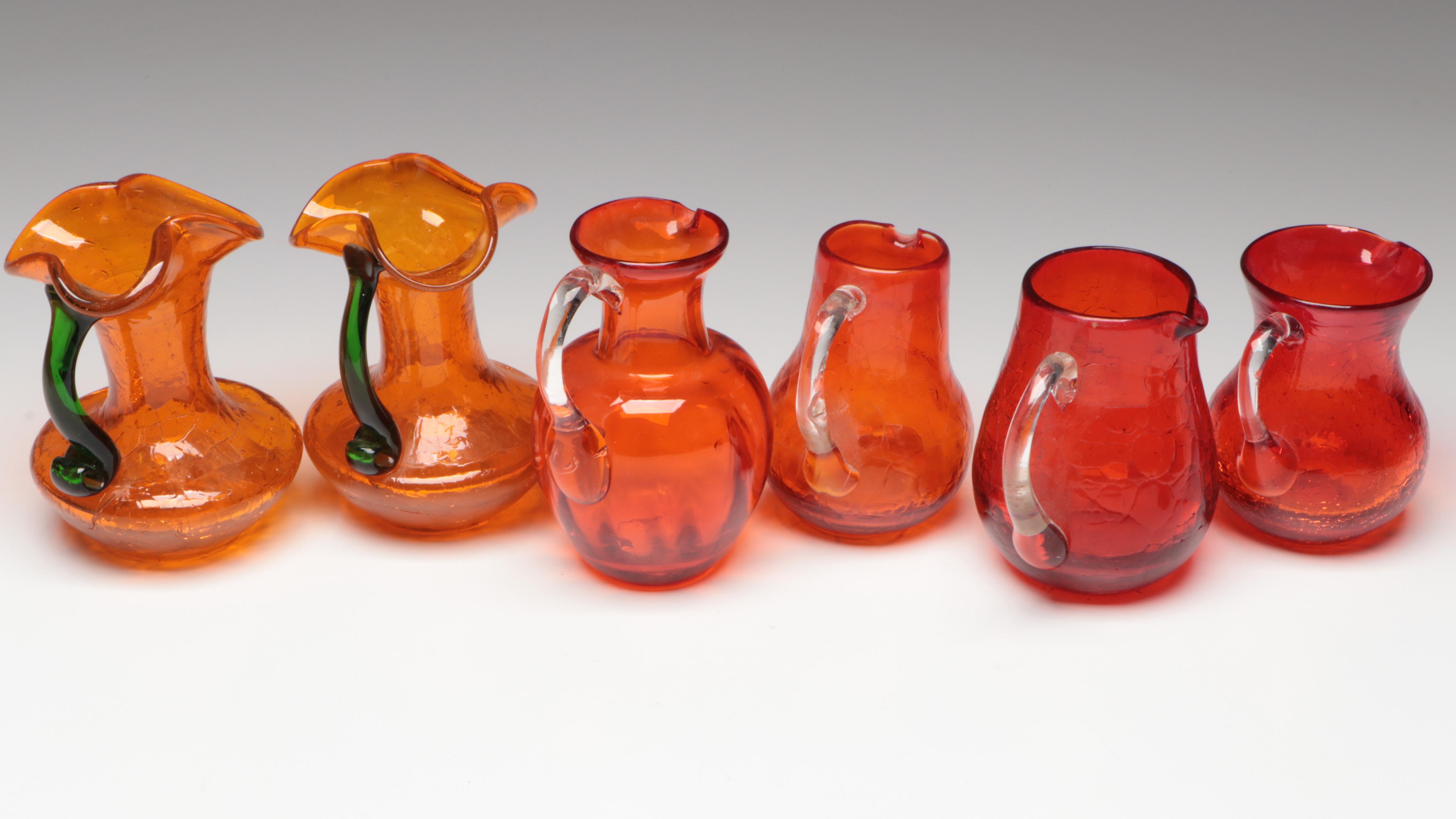 Small Hand Blown Amberina Crackle Glass Pitchers and More