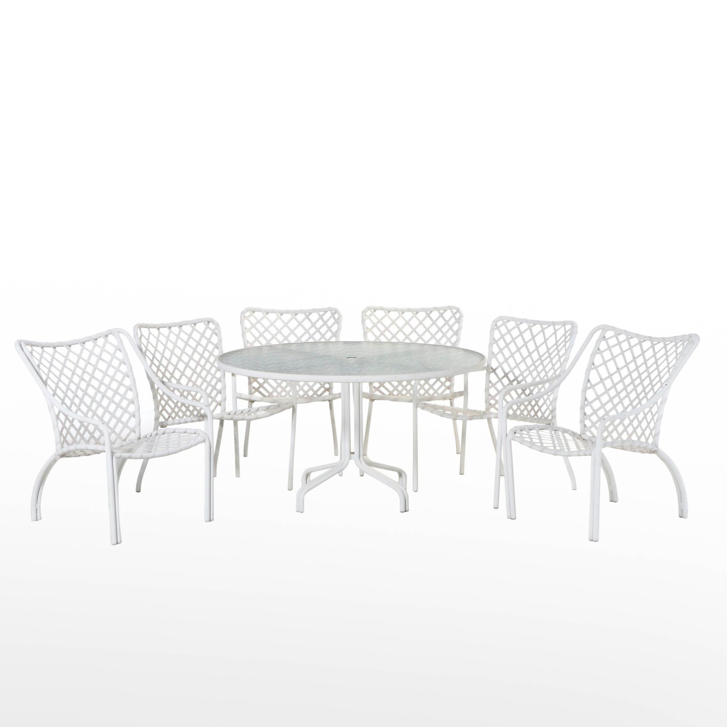 Seven-Piece Brown Jordan Powder-Coated Aluminum and Glass Top Dining Set