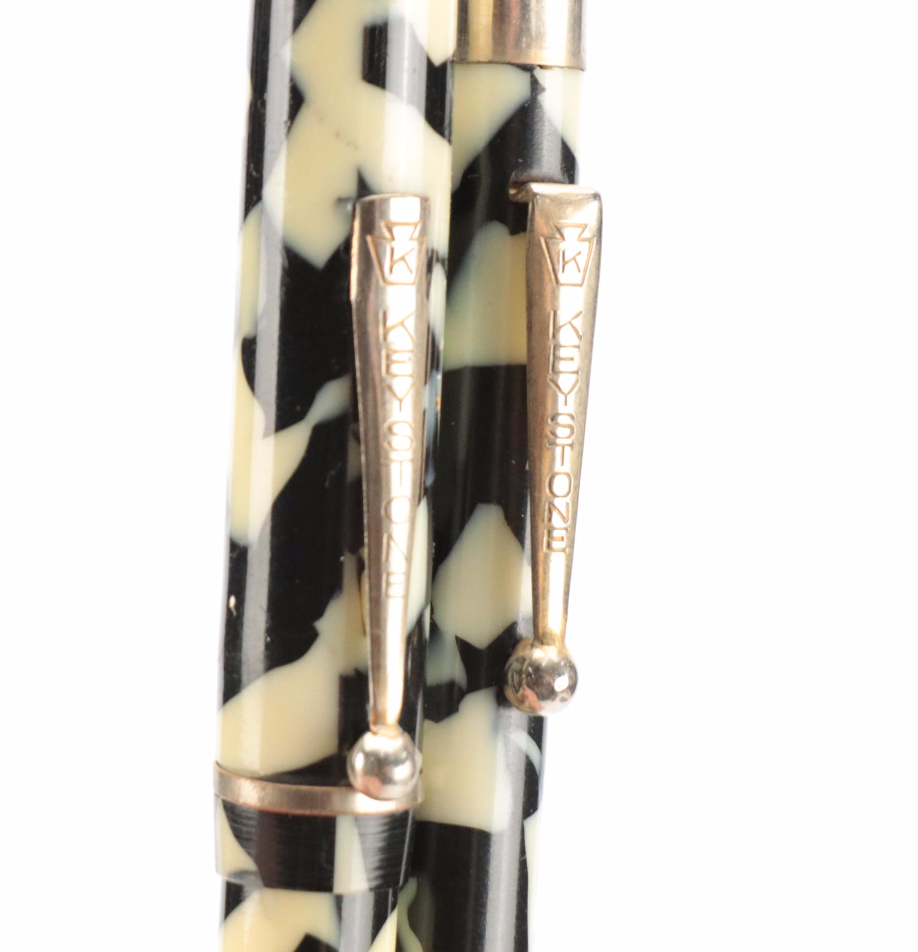 Keystone Black and White Resin Fountain Pen and Pencil Set with 14K Nib