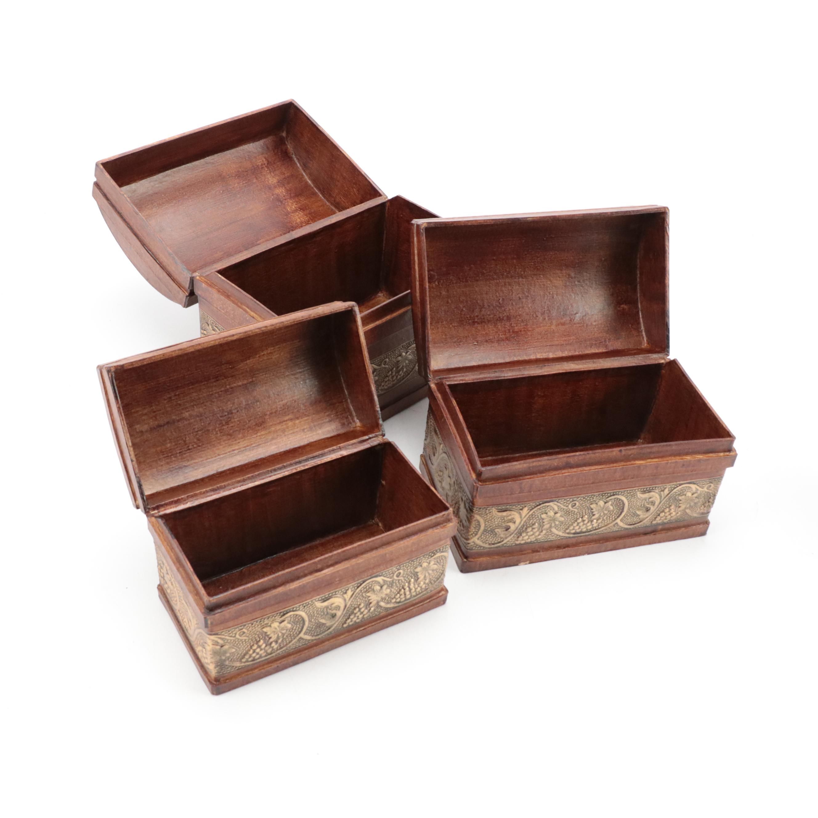 Pacific Rim Hand-Crafted Papier-Mâché Chest Set with Gilt Resin Book Bookends