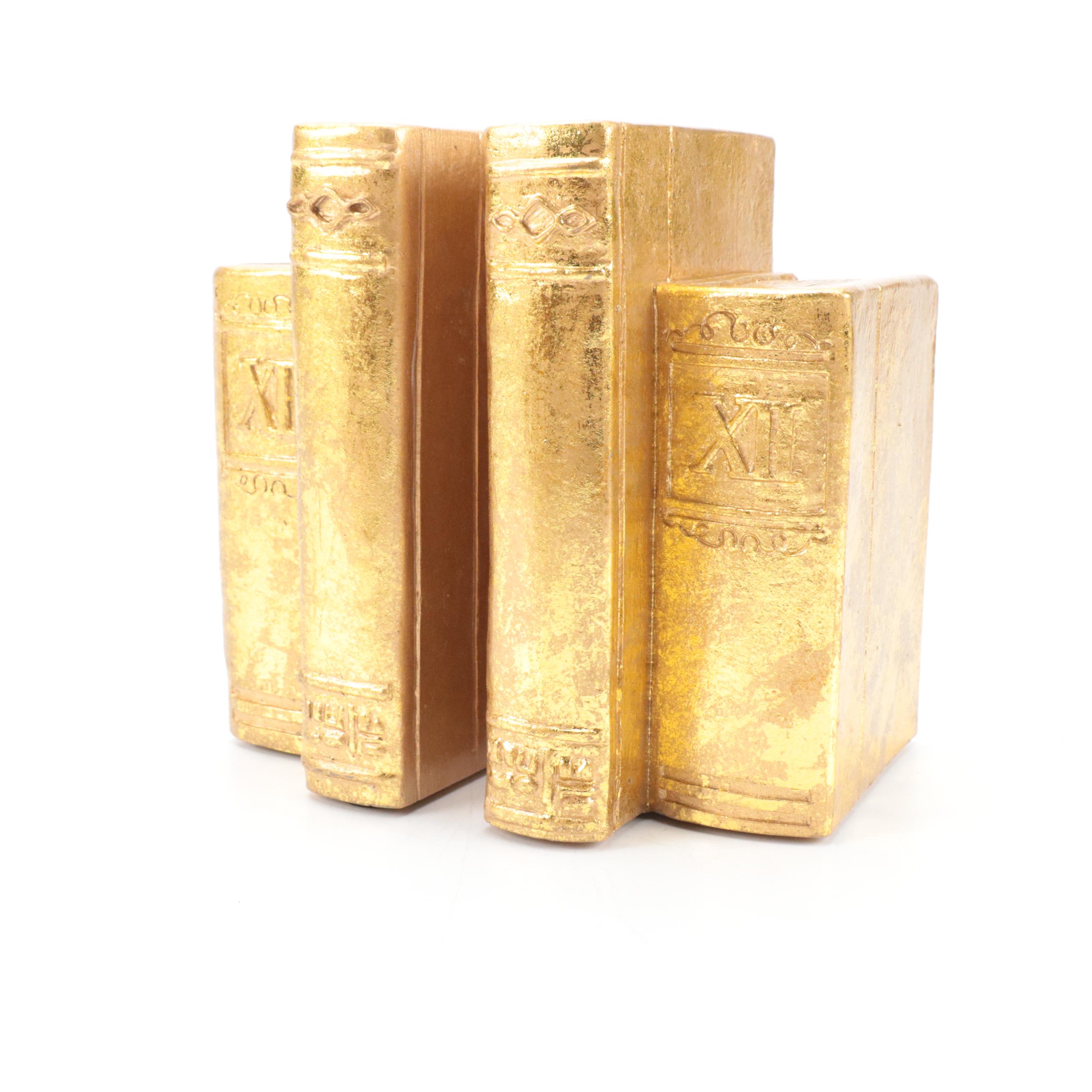 Pacific Rim Hand-Crafted Papier-Mâché Chest Set with Gilt Resin Book Bookends