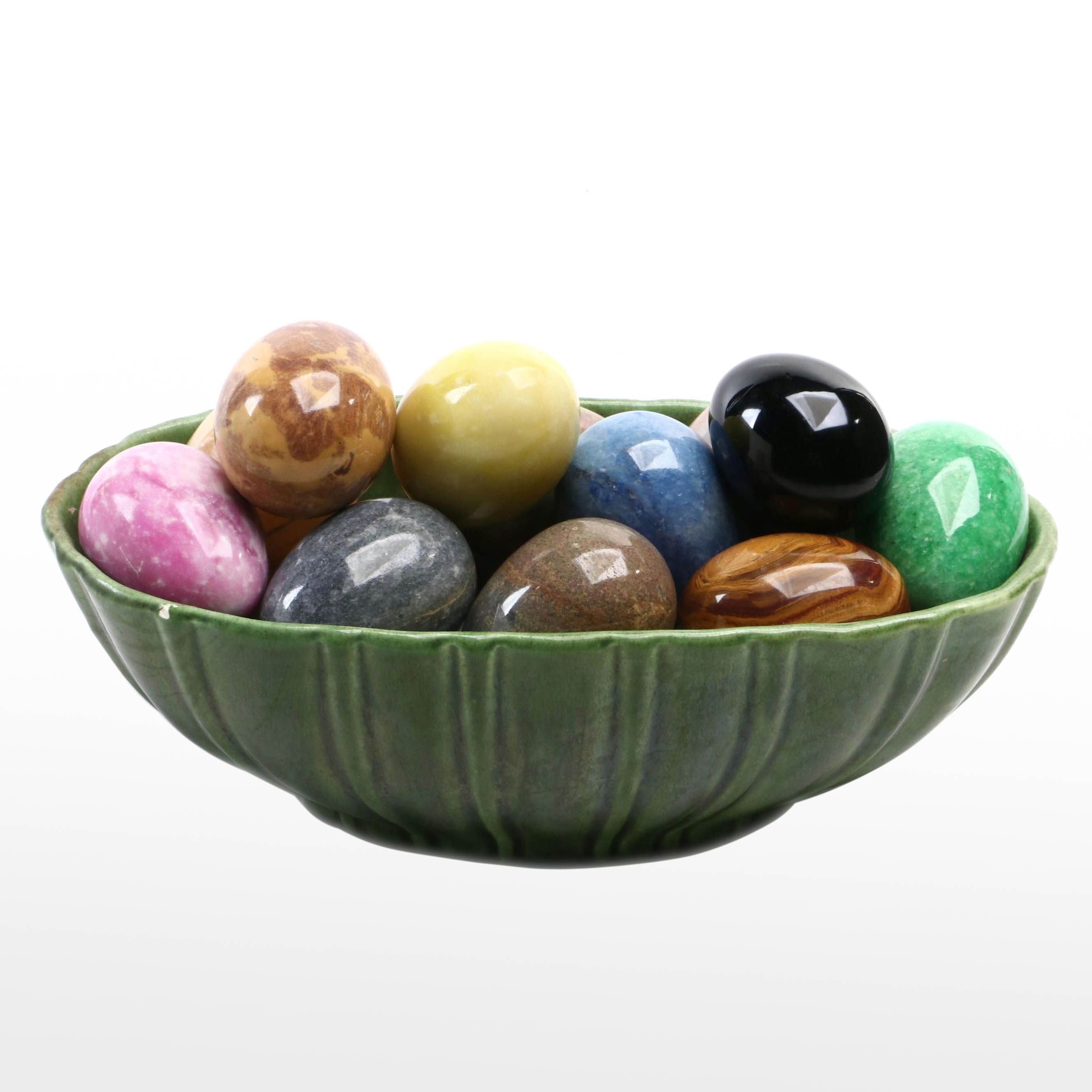 Haeger Pottery Planter with Polished Stone Eggs