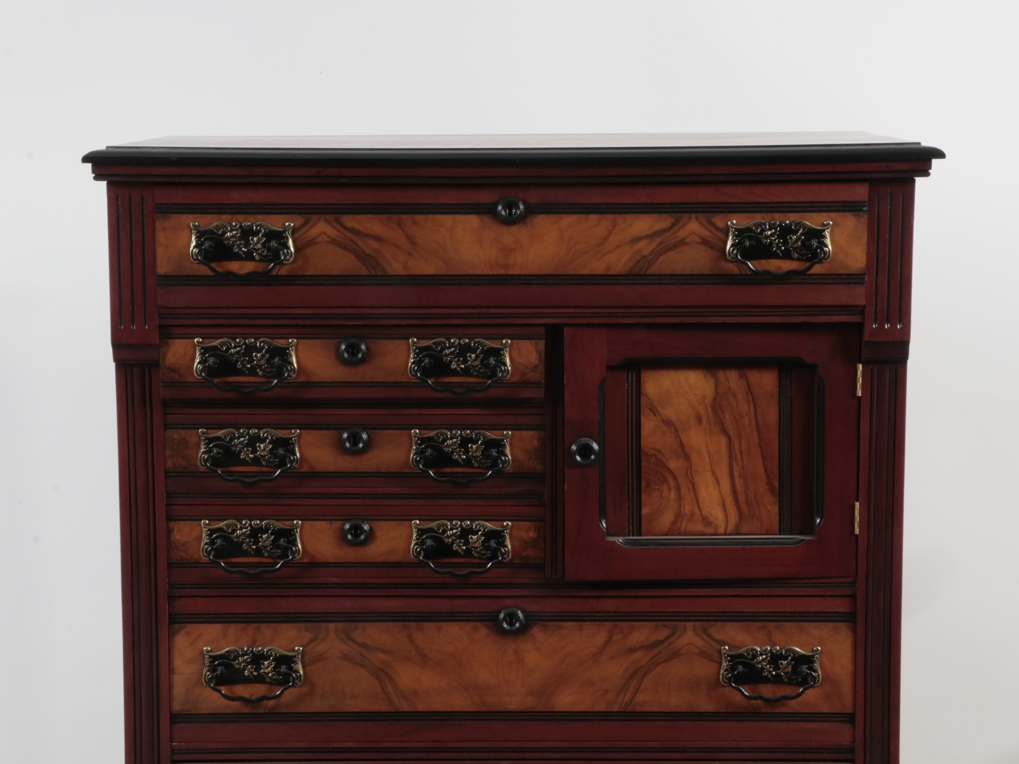 Victorian Walnut Hat Box Highboy Dresser