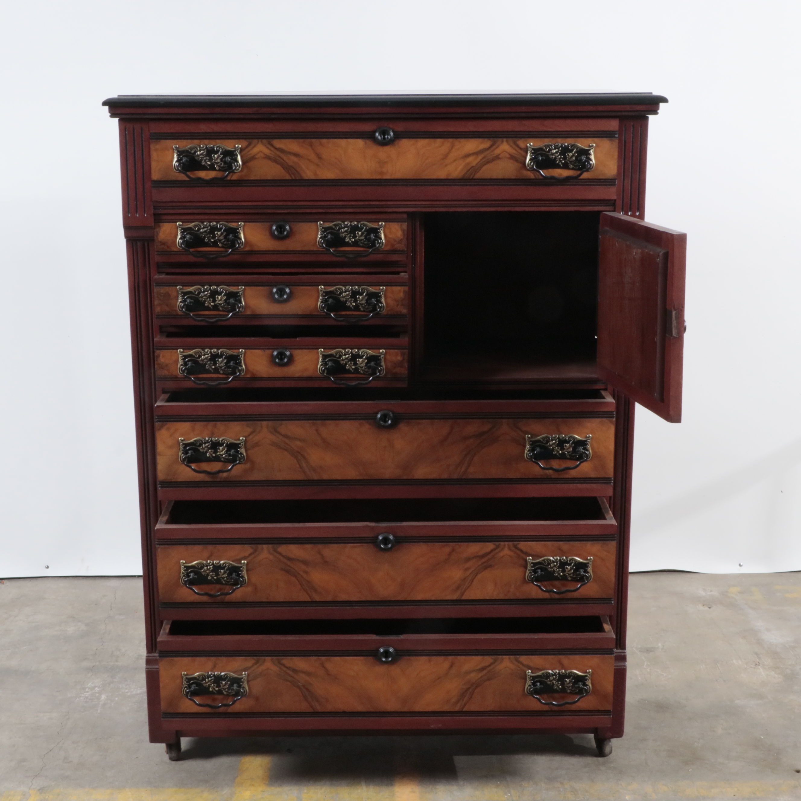 Victorian Walnut Hat Box Highboy Dresser