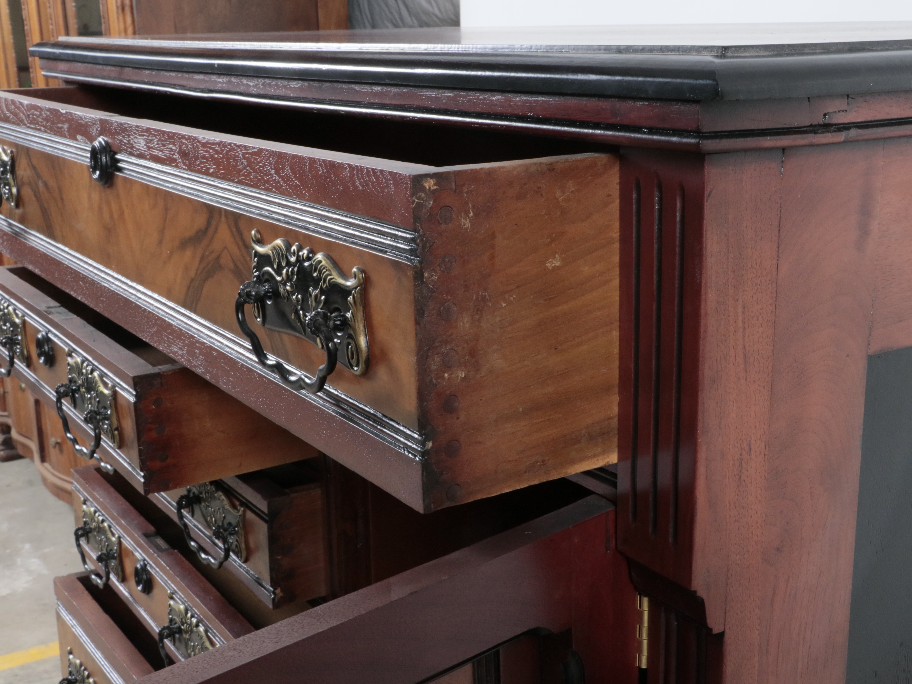 Victorian Walnut Hat Box Highboy Dresser