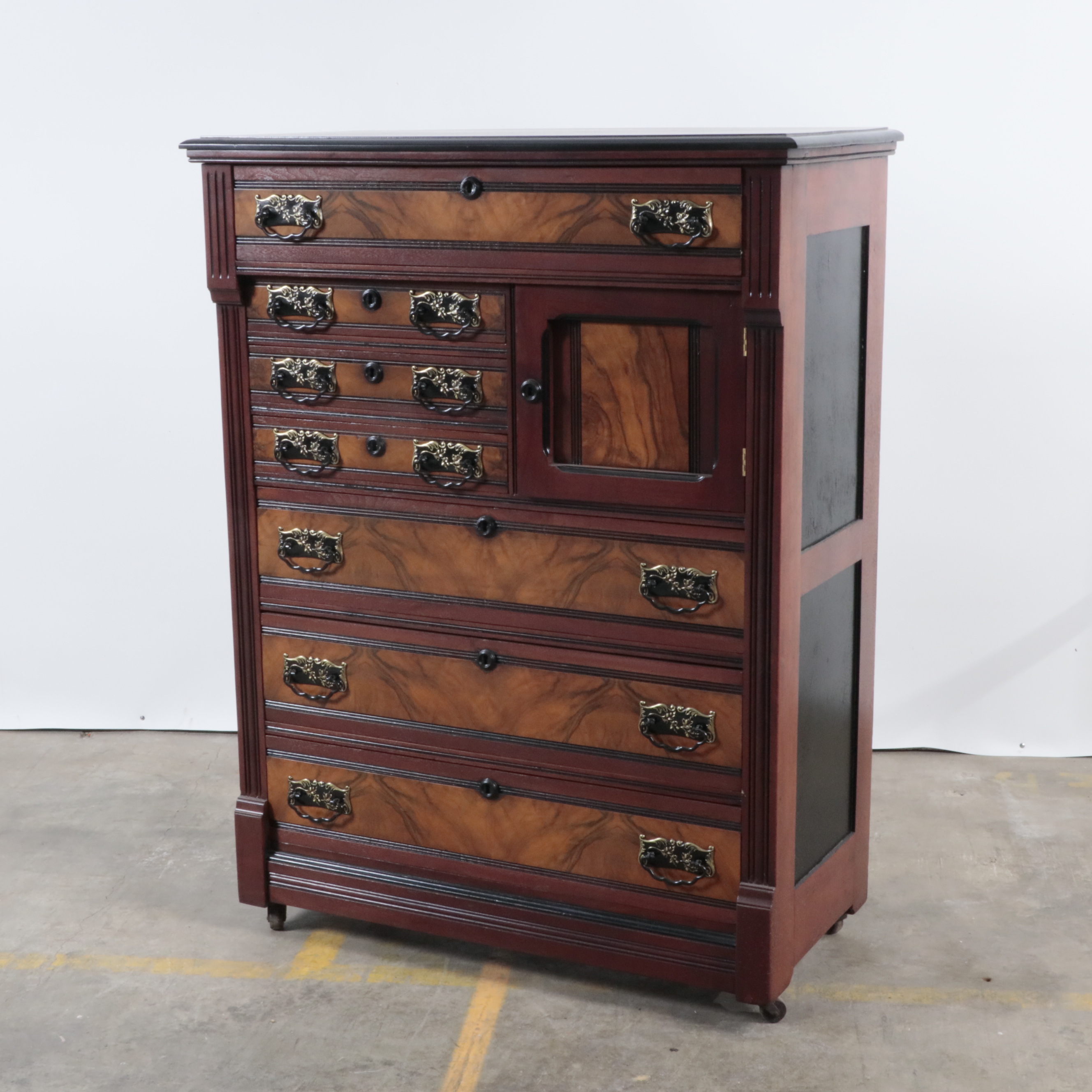 Victorian Walnut Hat Box Highboy Dresser