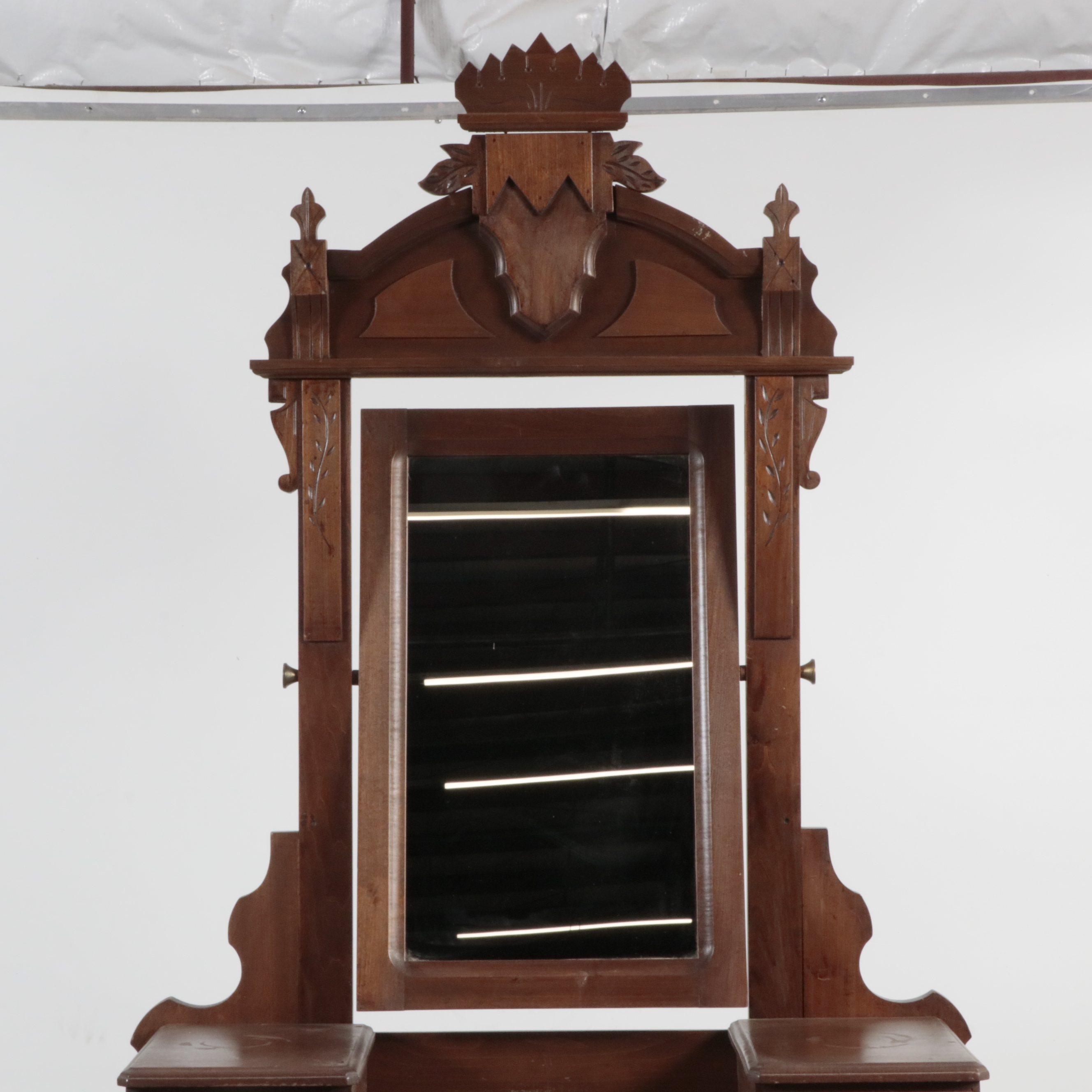 Eastlake Style Marble Top Walnut Chest with Tilting Vanity Mirror