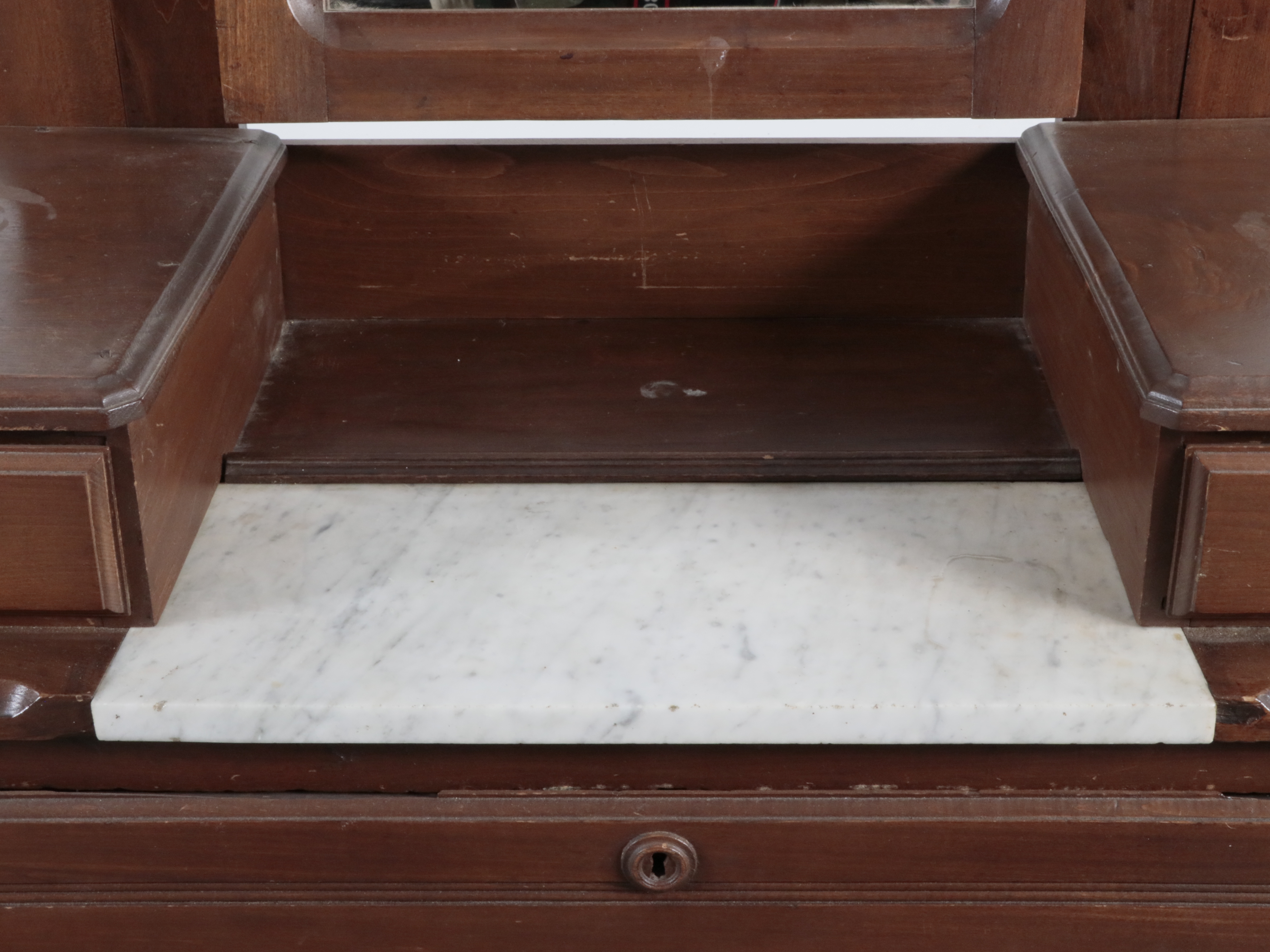 Eastlake Style Marble Top Walnut Chest with Tilting Vanity Mirror