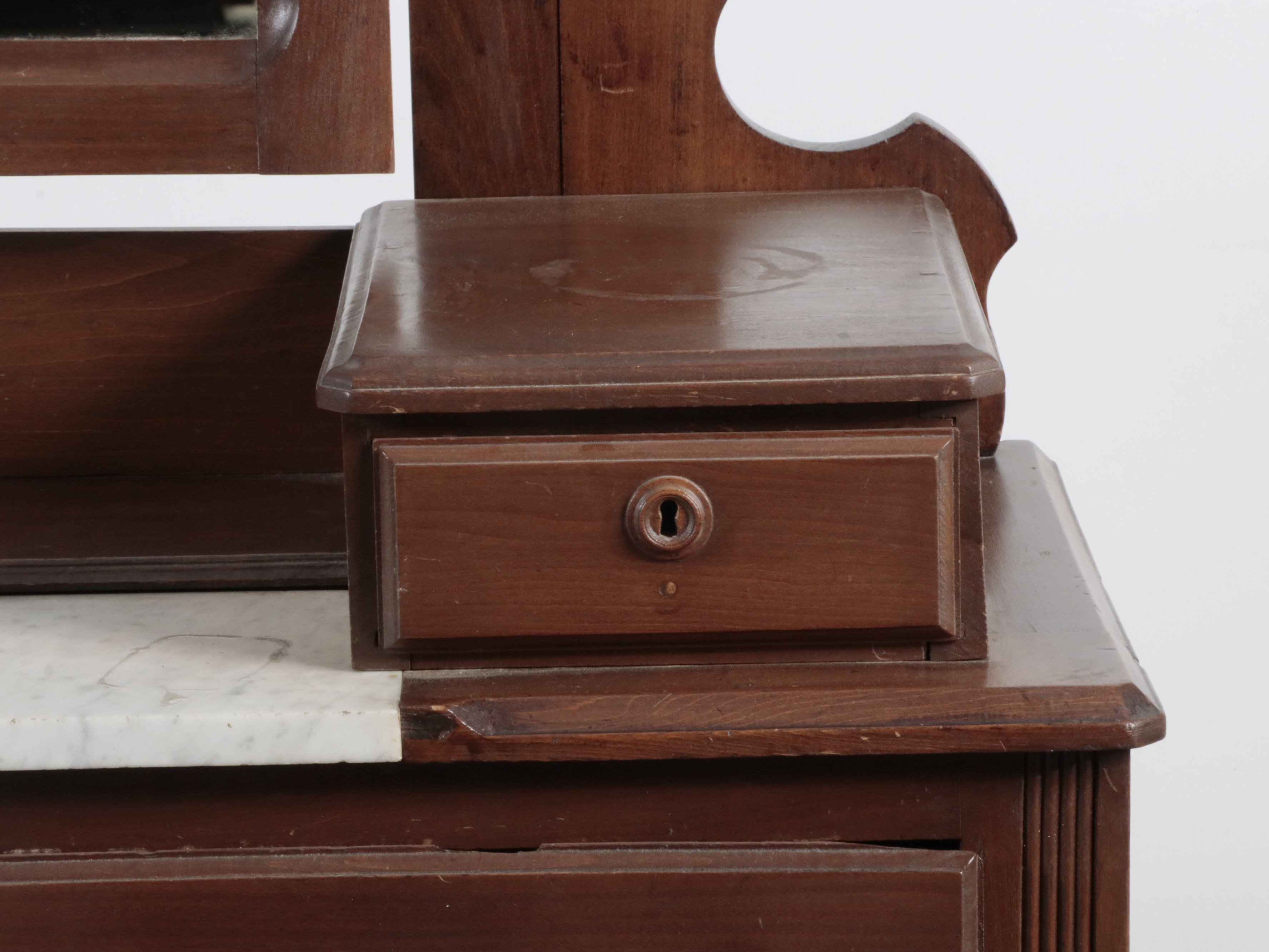 Eastlake Style Marble Top Walnut Chest with Tilting Vanity Mirror