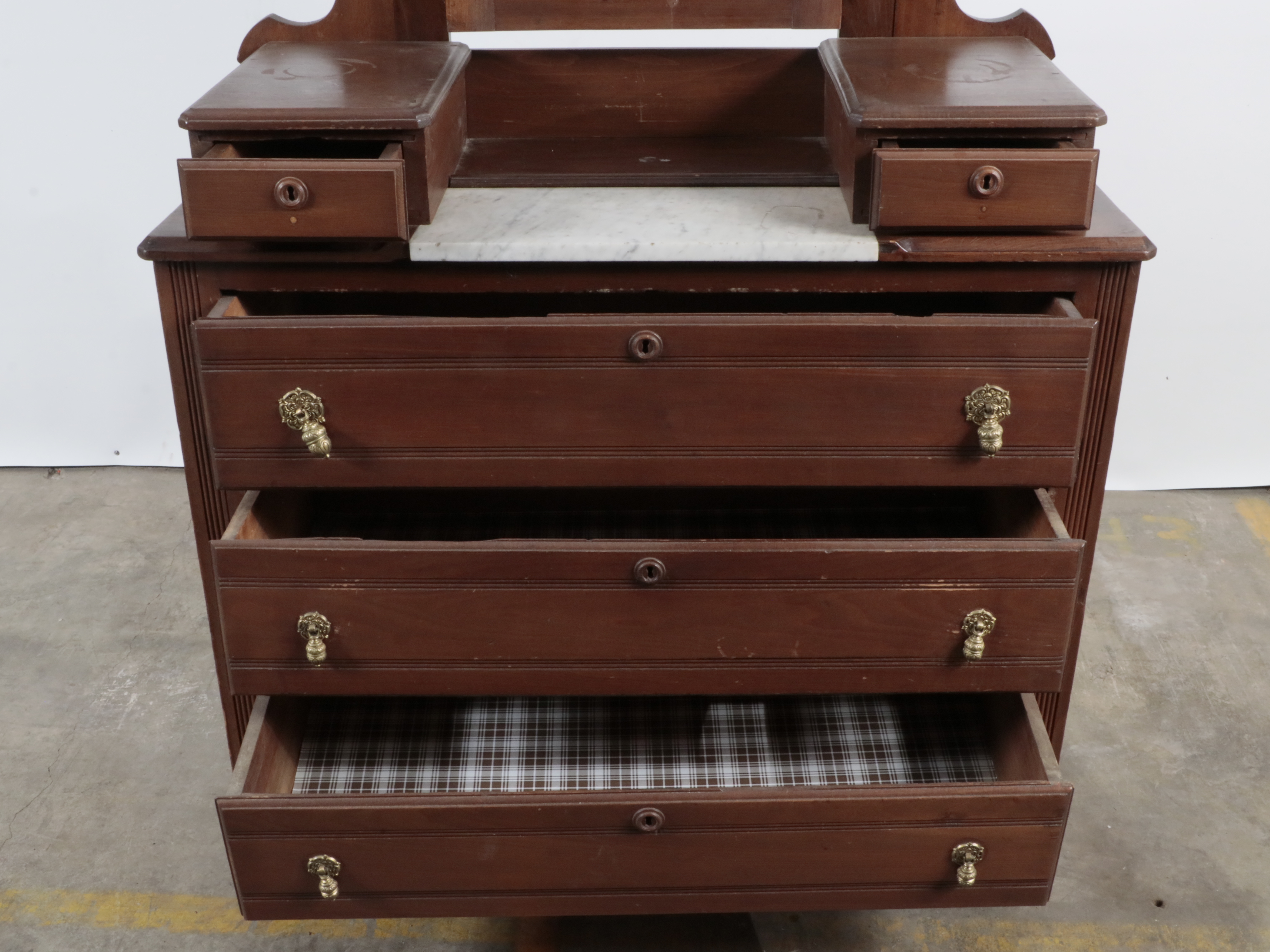 Eastlake Style Marble Top Walnut Chest with Tilting Vanity Mirror