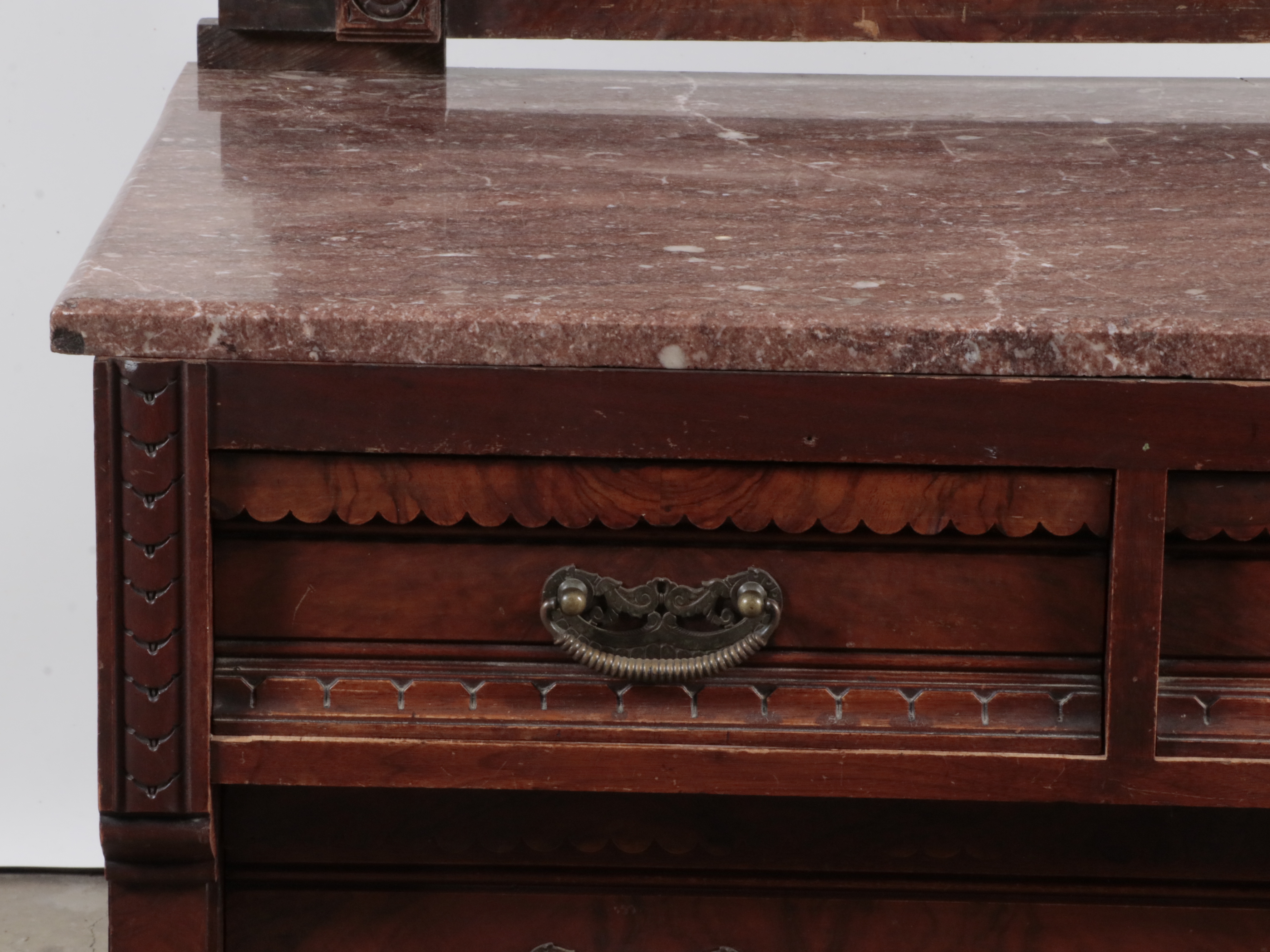 Eastlake Victorian Marble Top Walnut Dresser with Mirror