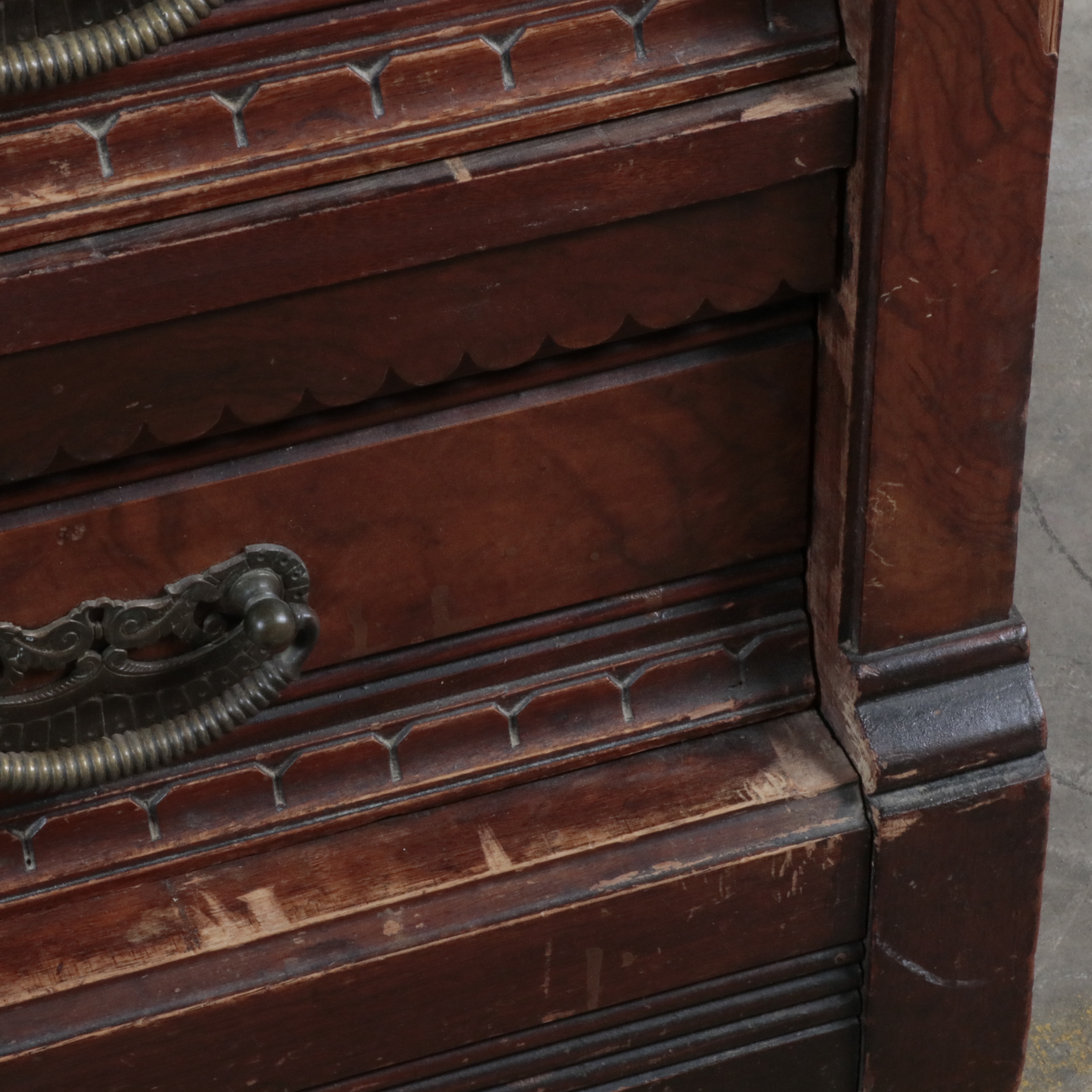 Eastlake Victorian Marble Top Walnut Dresser with Mirror