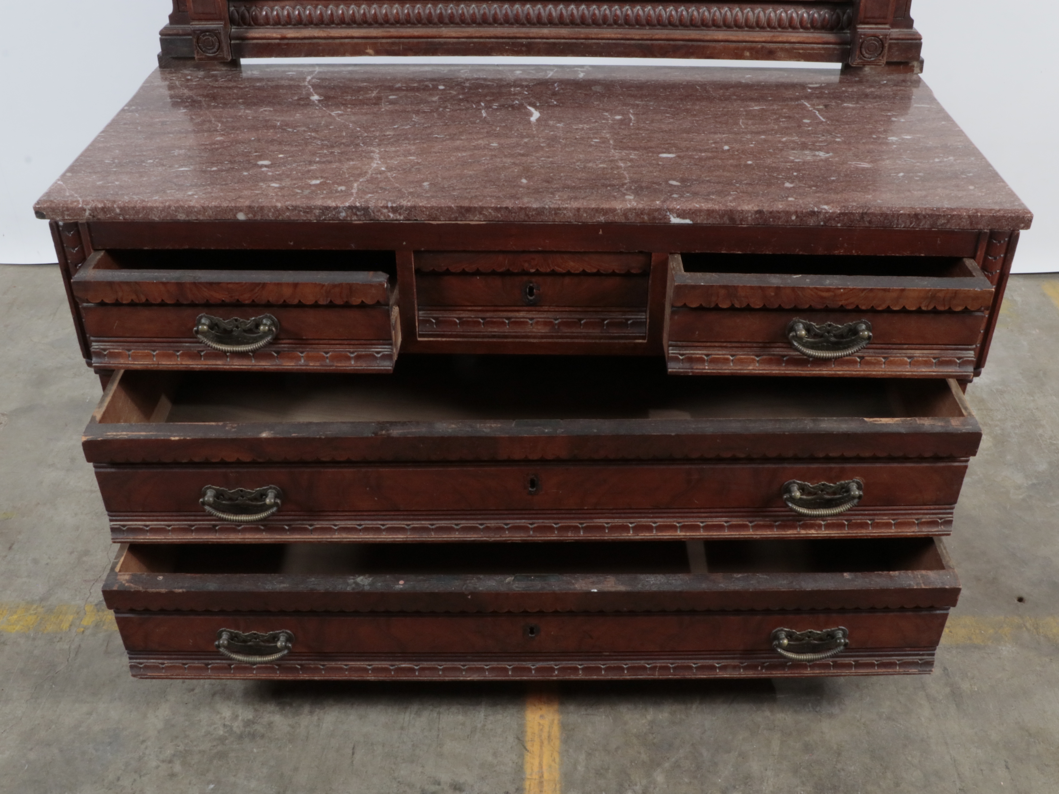 Eastlake Victorian Marble Top Walnut Dresser with Mirror