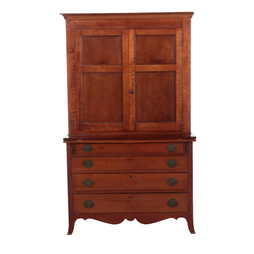 Federal Style Cherrywood and Figured Cherrywood Secretary Bookcase