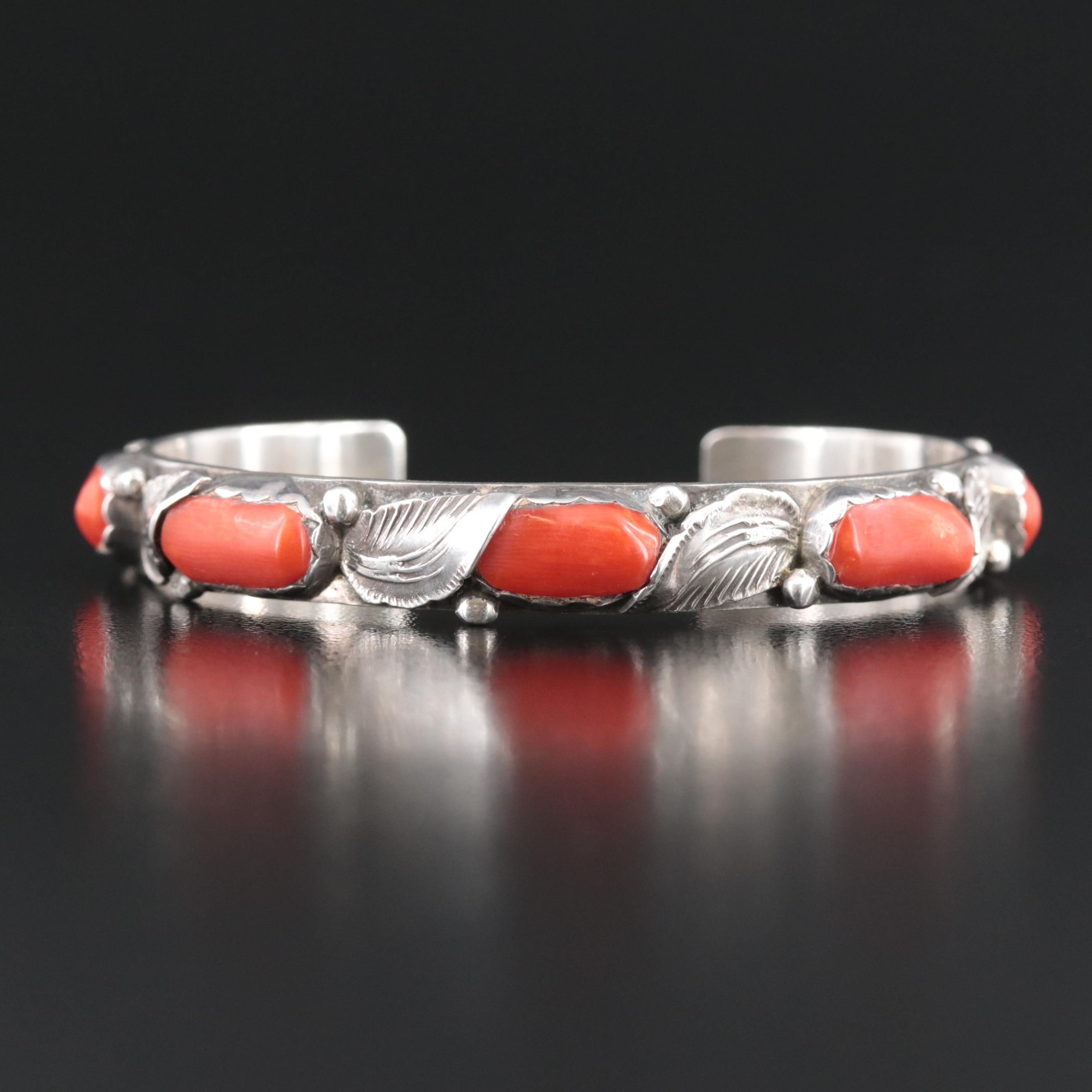 Dan Simplicio Zuni Sterling Coral Cuff Bracelet
