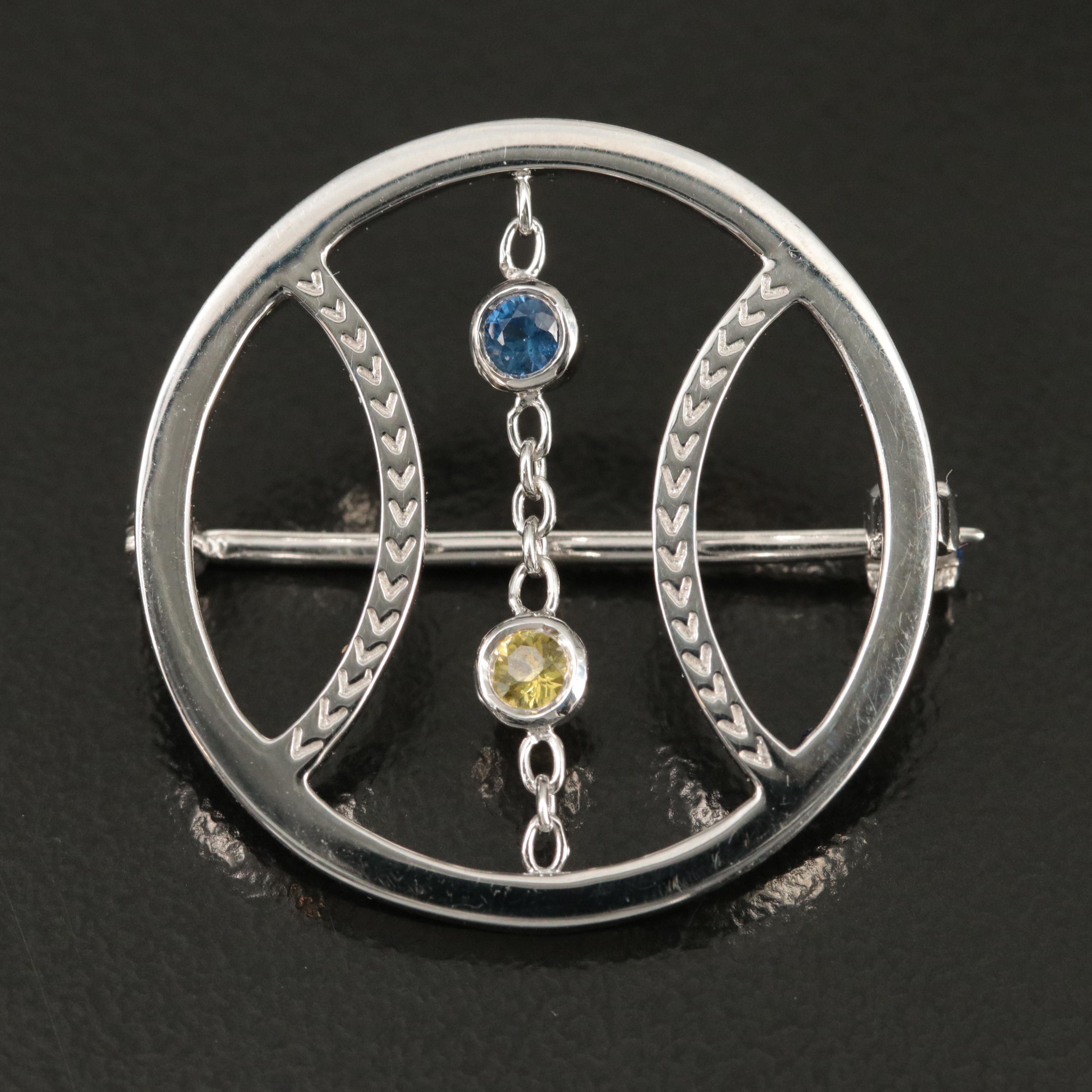 Sterling Sapphire Baseball Brooch