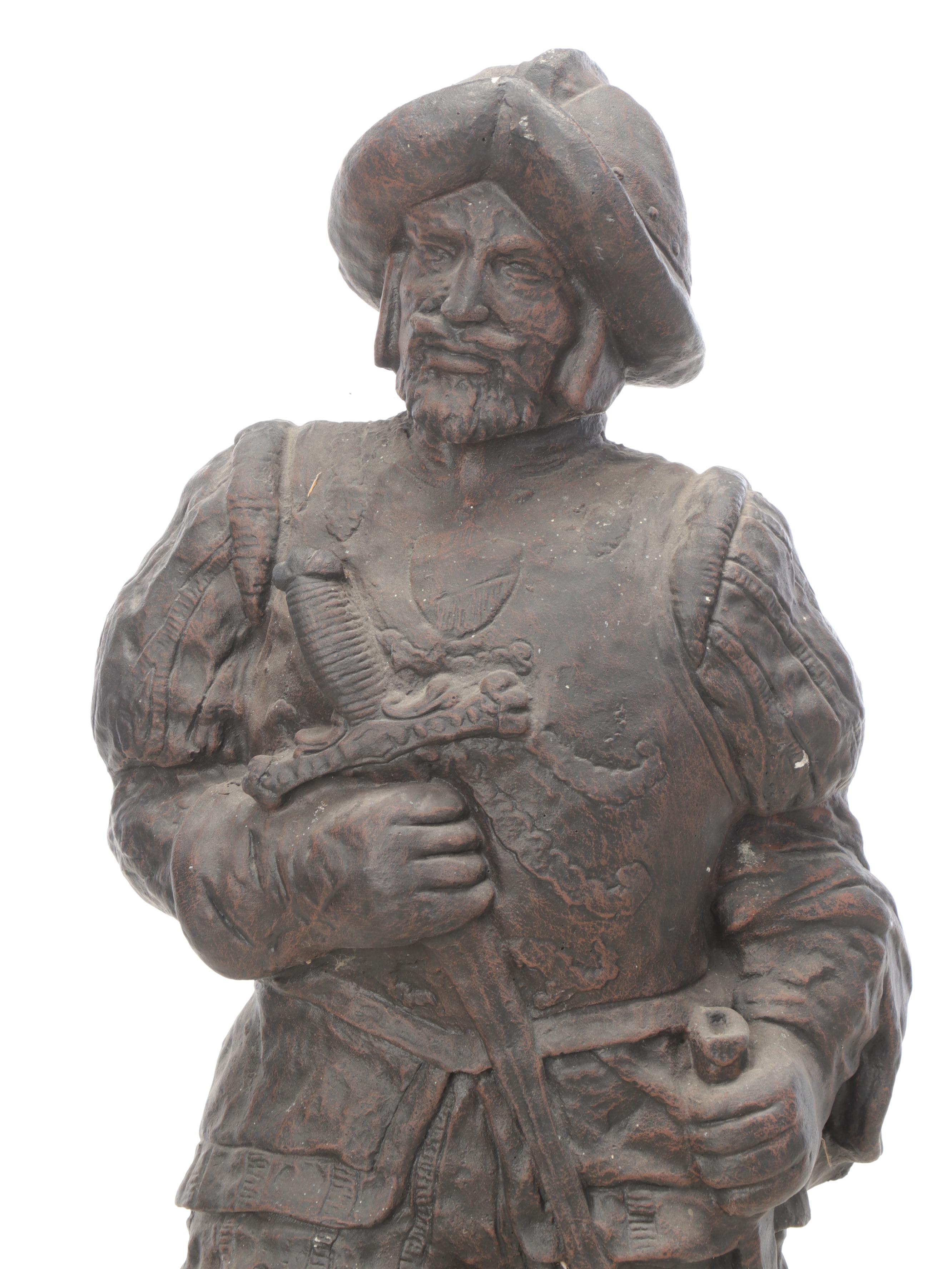 Painted Cast Concrete Garden Statue of Conquistador