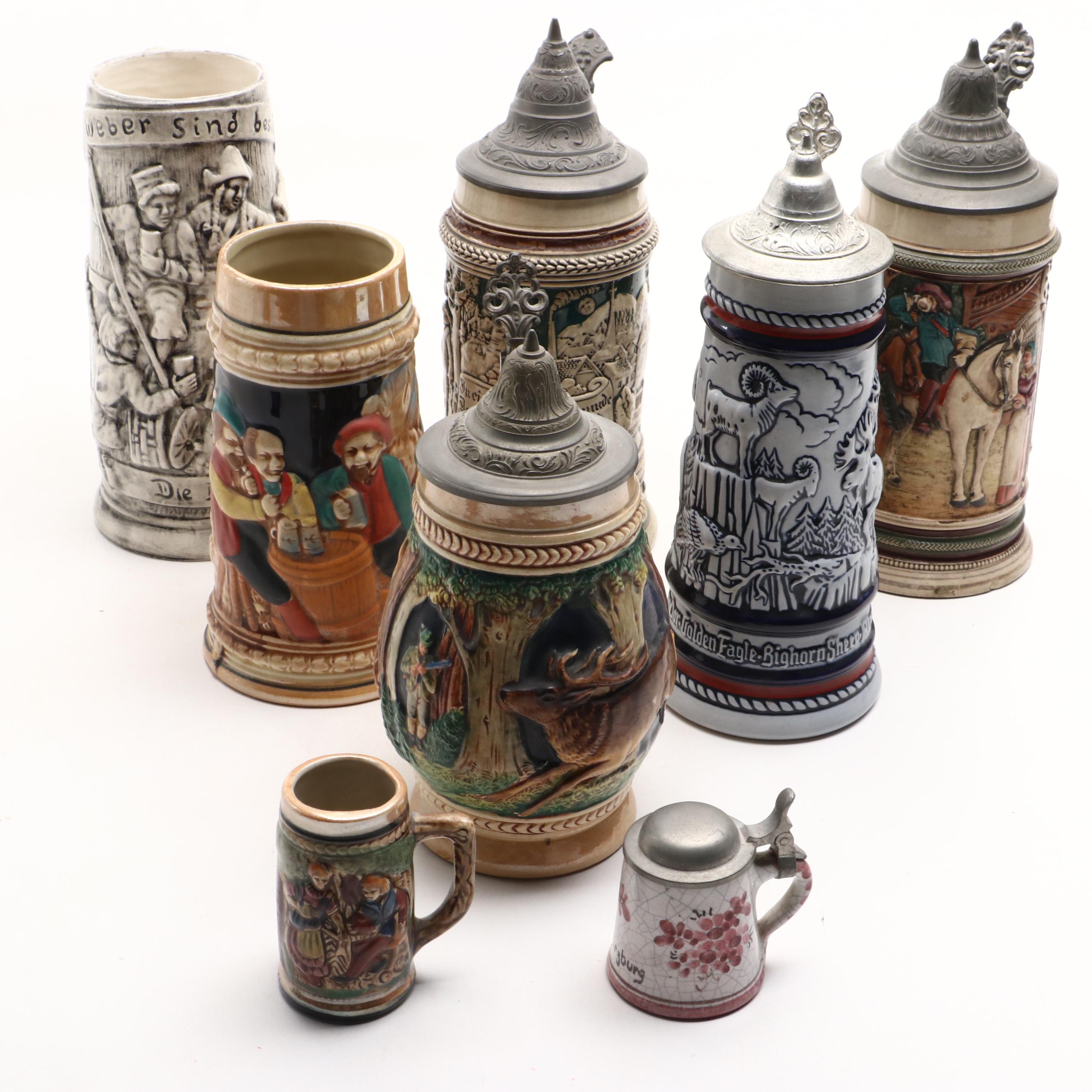 Vintage Ceramic Beer Steins, Mid to Late 20th Century