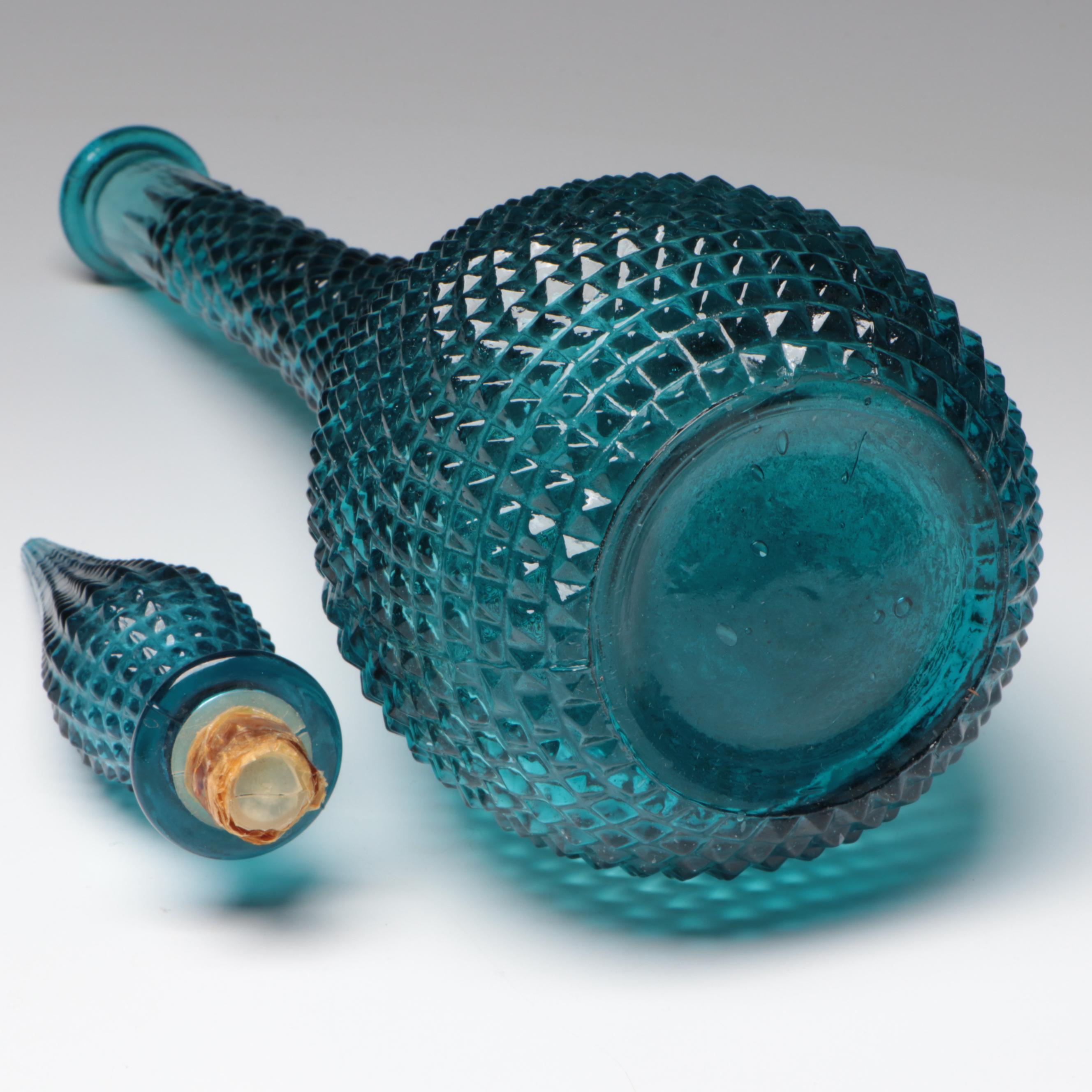 Italian Mastercraft and Empoli Glass Bottles with MCM Blown Glass Ashtray