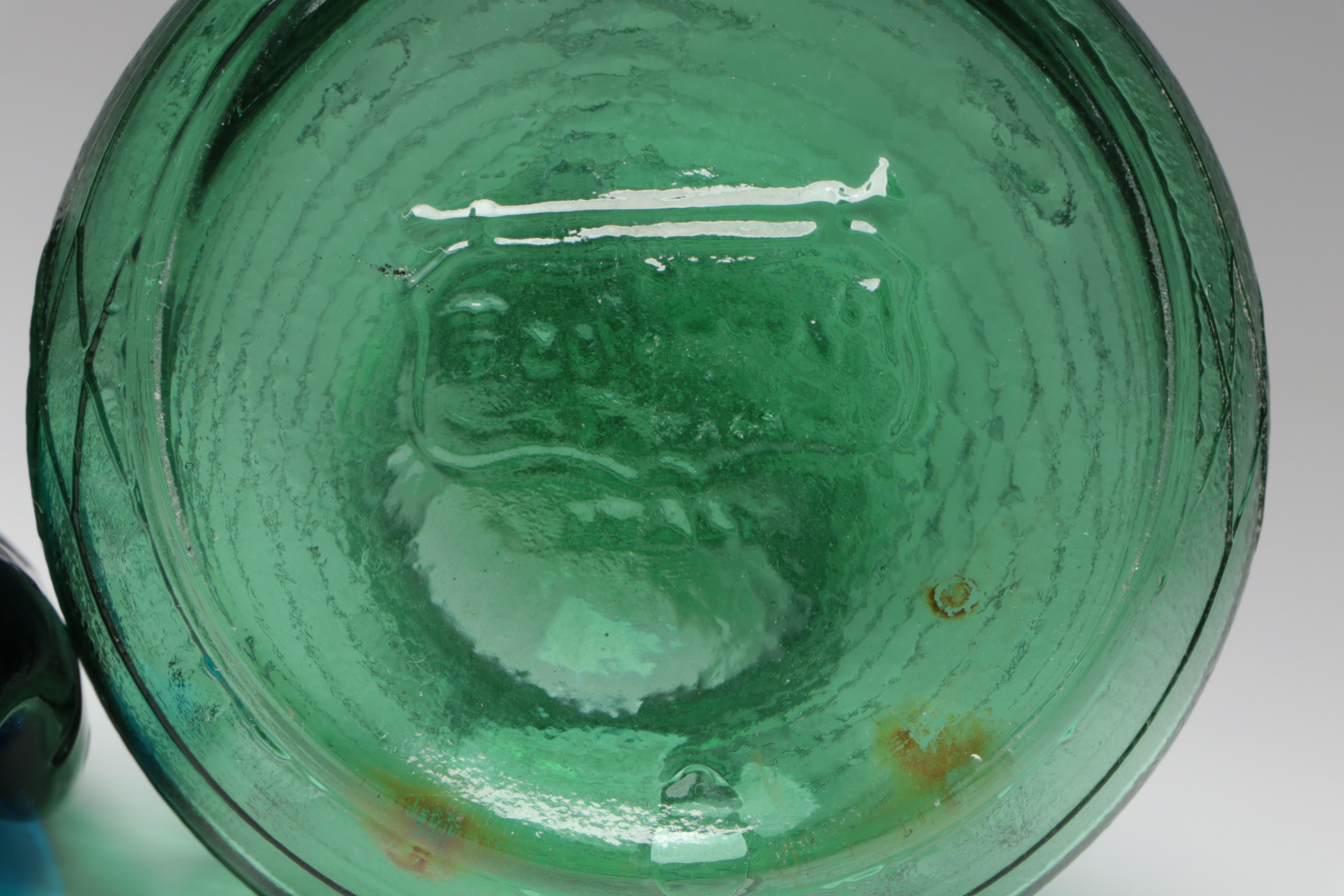 Italian Mastercraft and Empoli Glass Bottles with MCM Blown Glass Ashtray