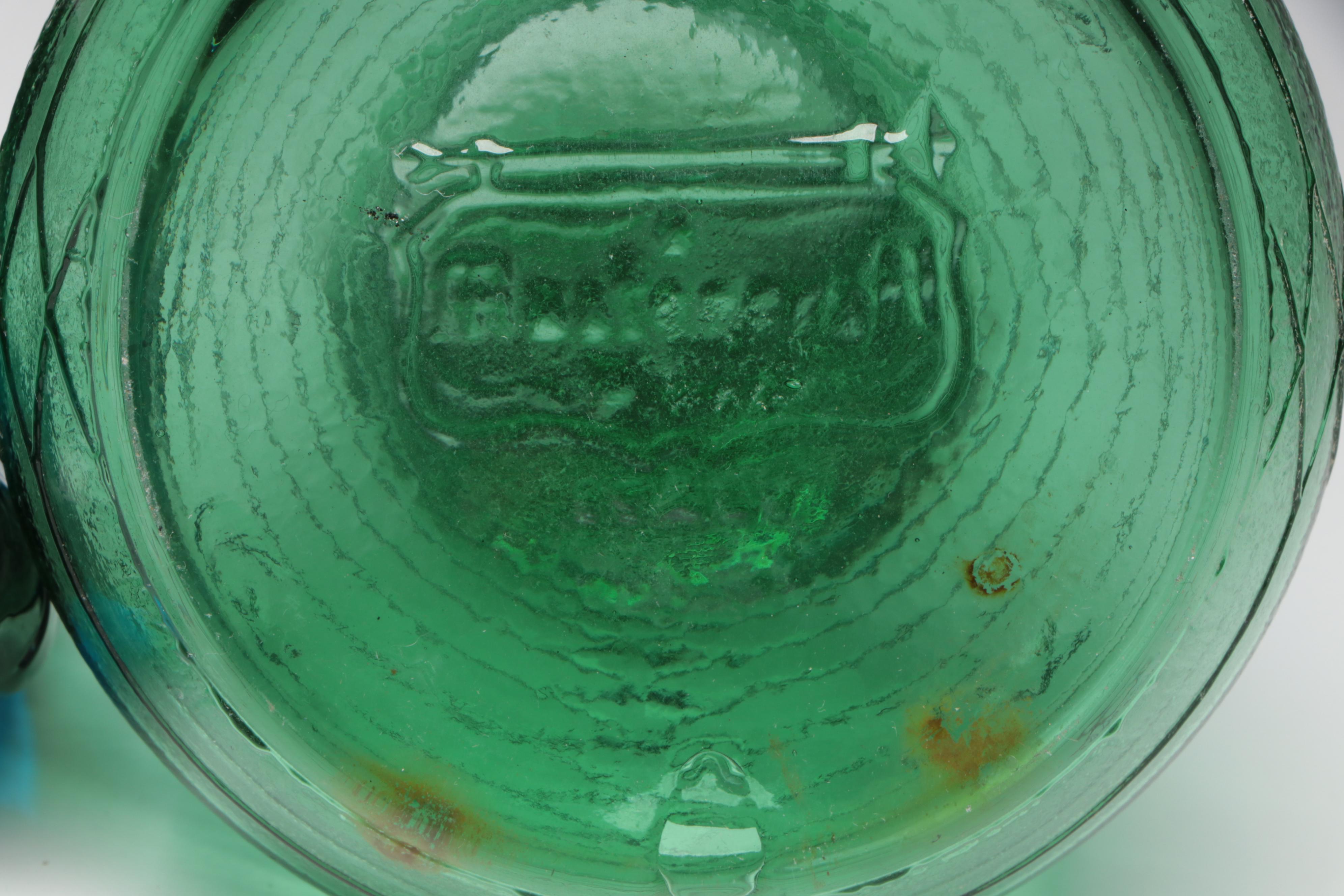 Italian Mastercraft and Empoli Glass Bottles with MCM Blown Glass Ashtray