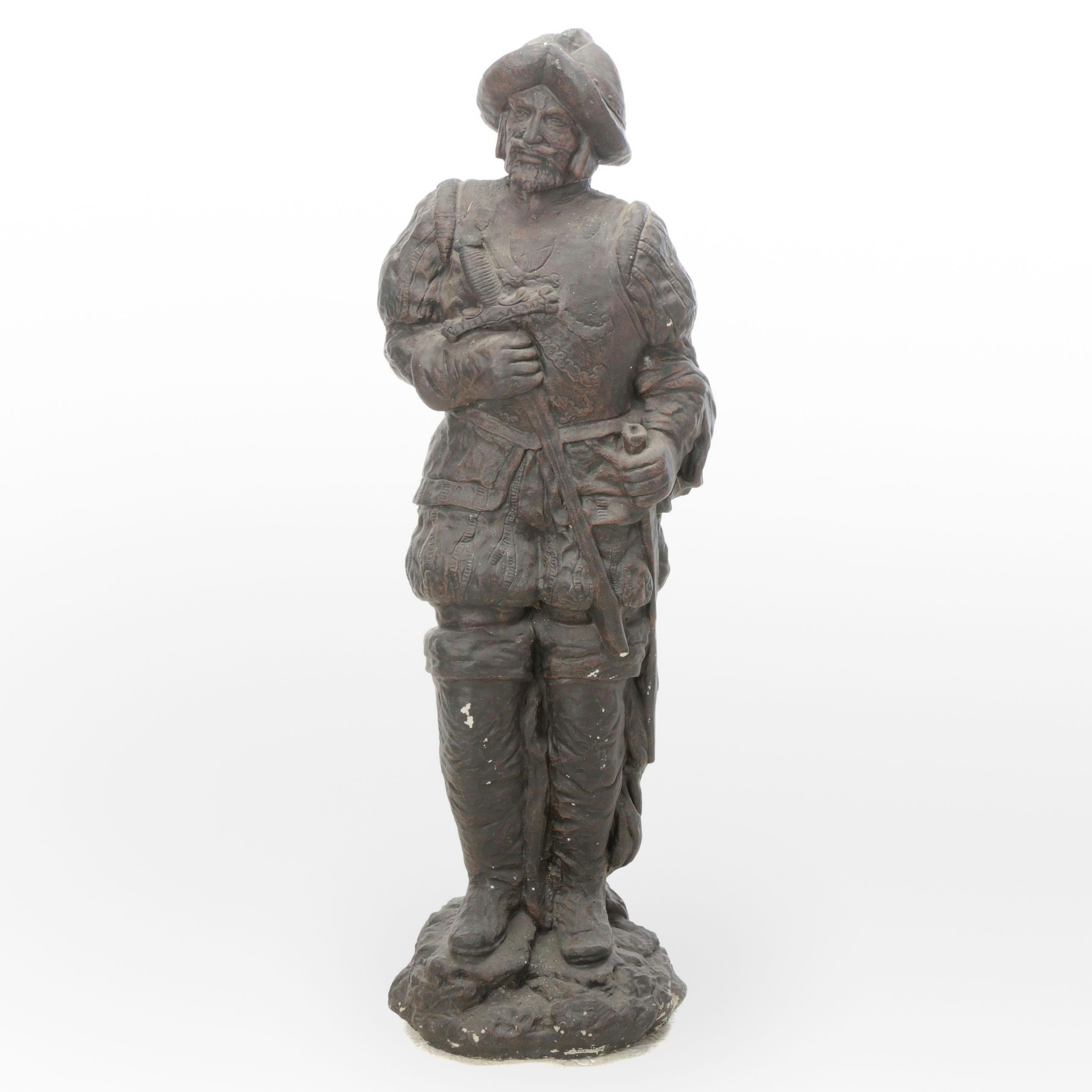 Painted Cast Concrete Garden Statue of Conquistador