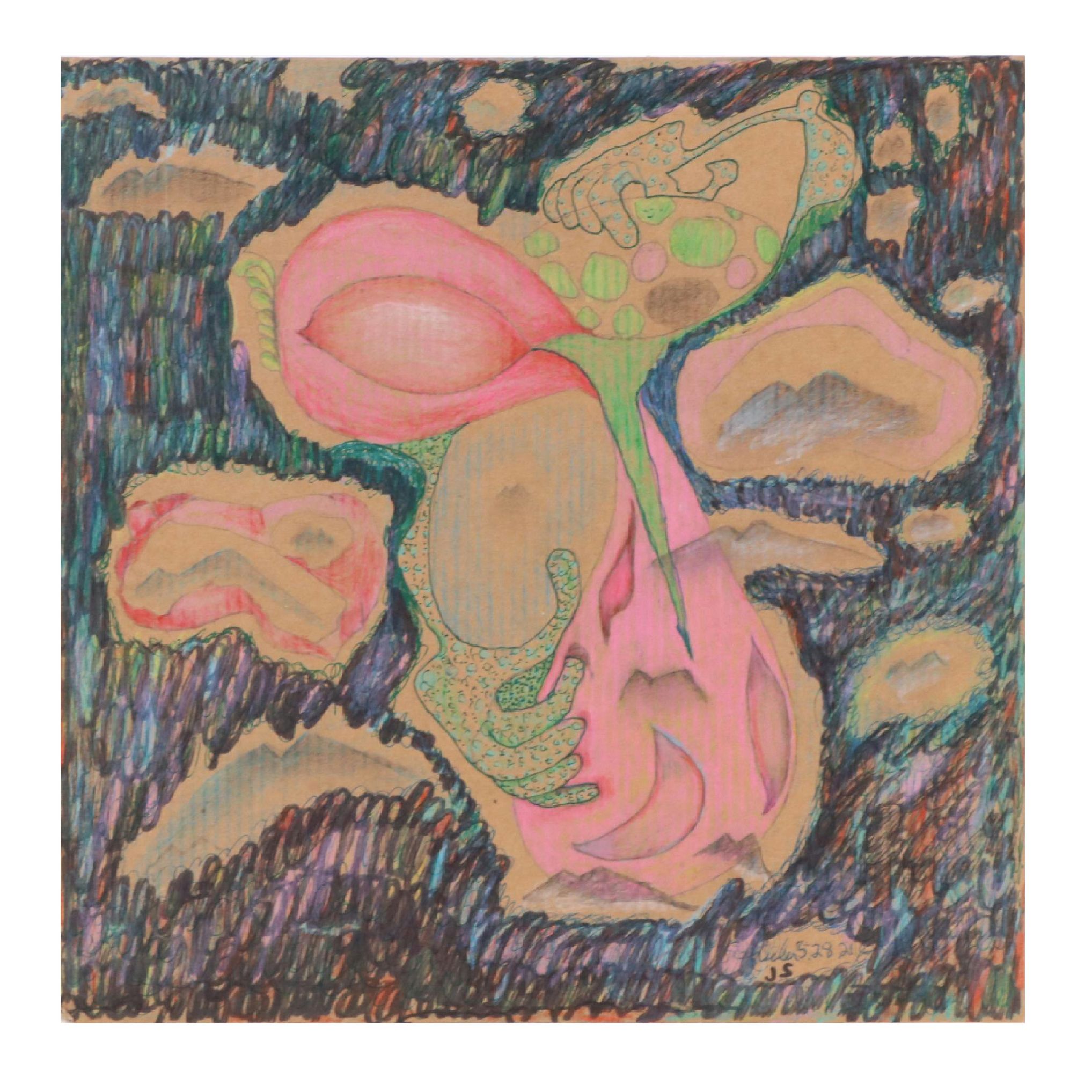 Janice Schuler Surrealist Mixed Media Drawing, 2021