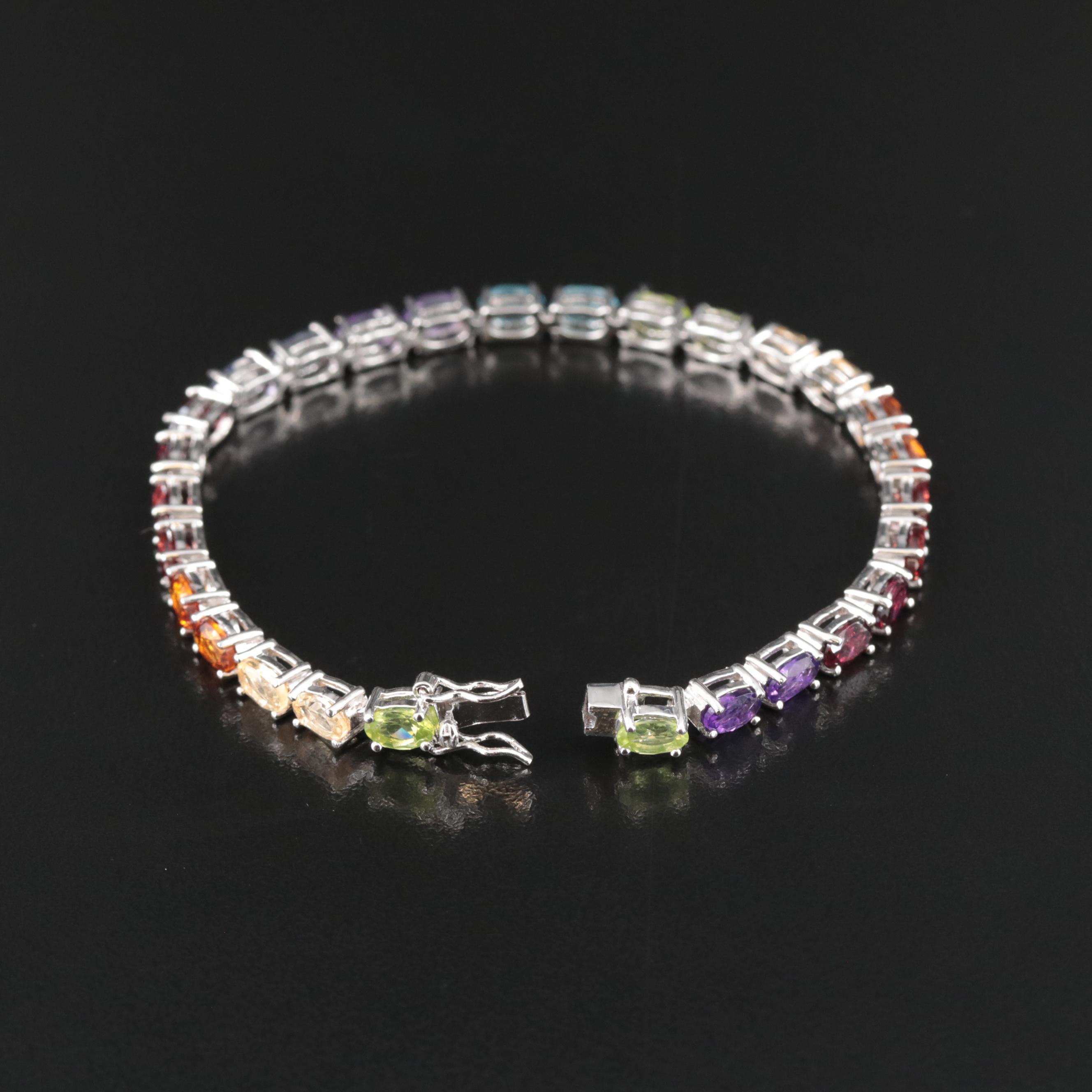 Sterling Amethyst, Garnet and Citrine Bracelet