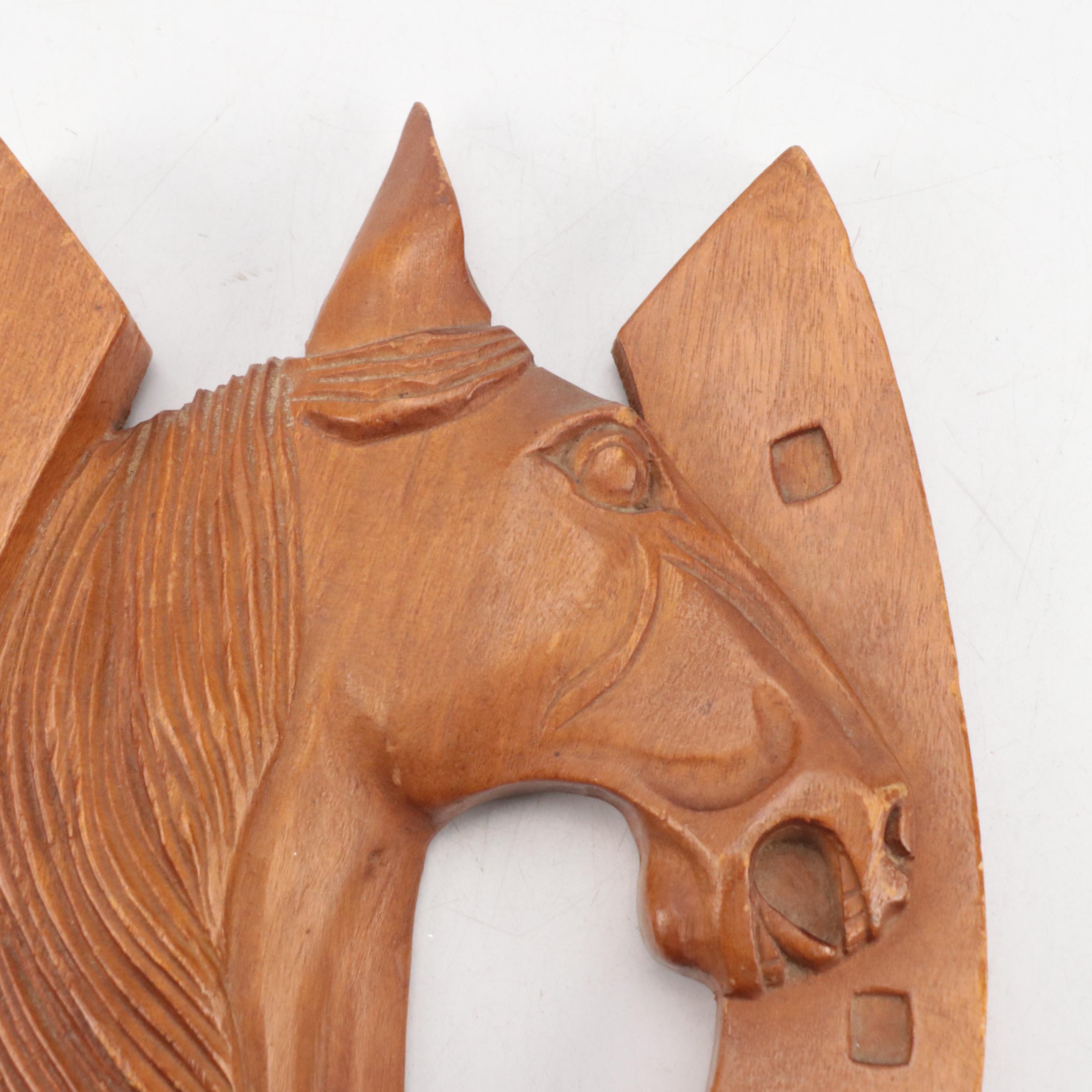 Hand-Carved Wooden Horse Wall Plaque
