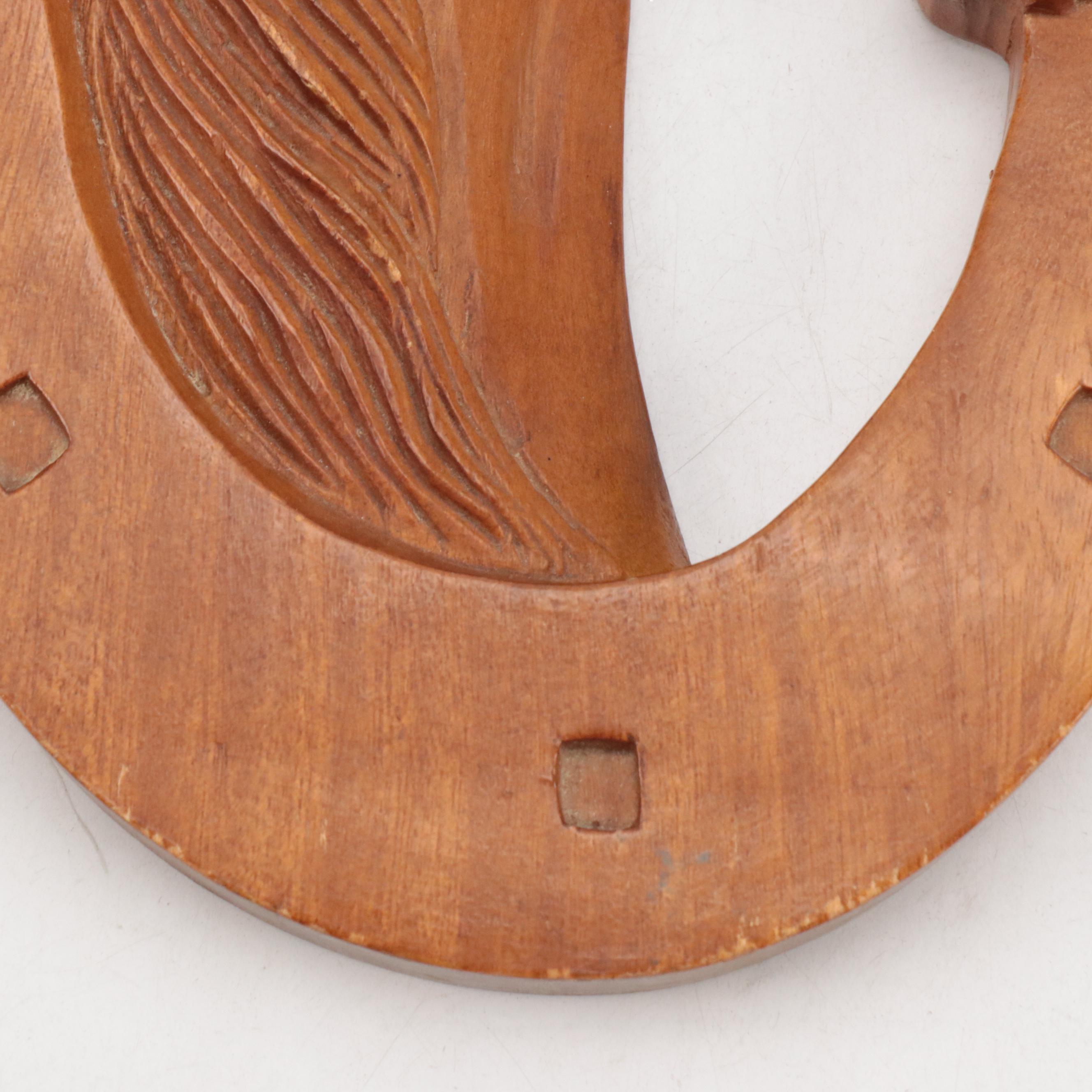 Hand-Carved Wooden Horse Wall Plaque