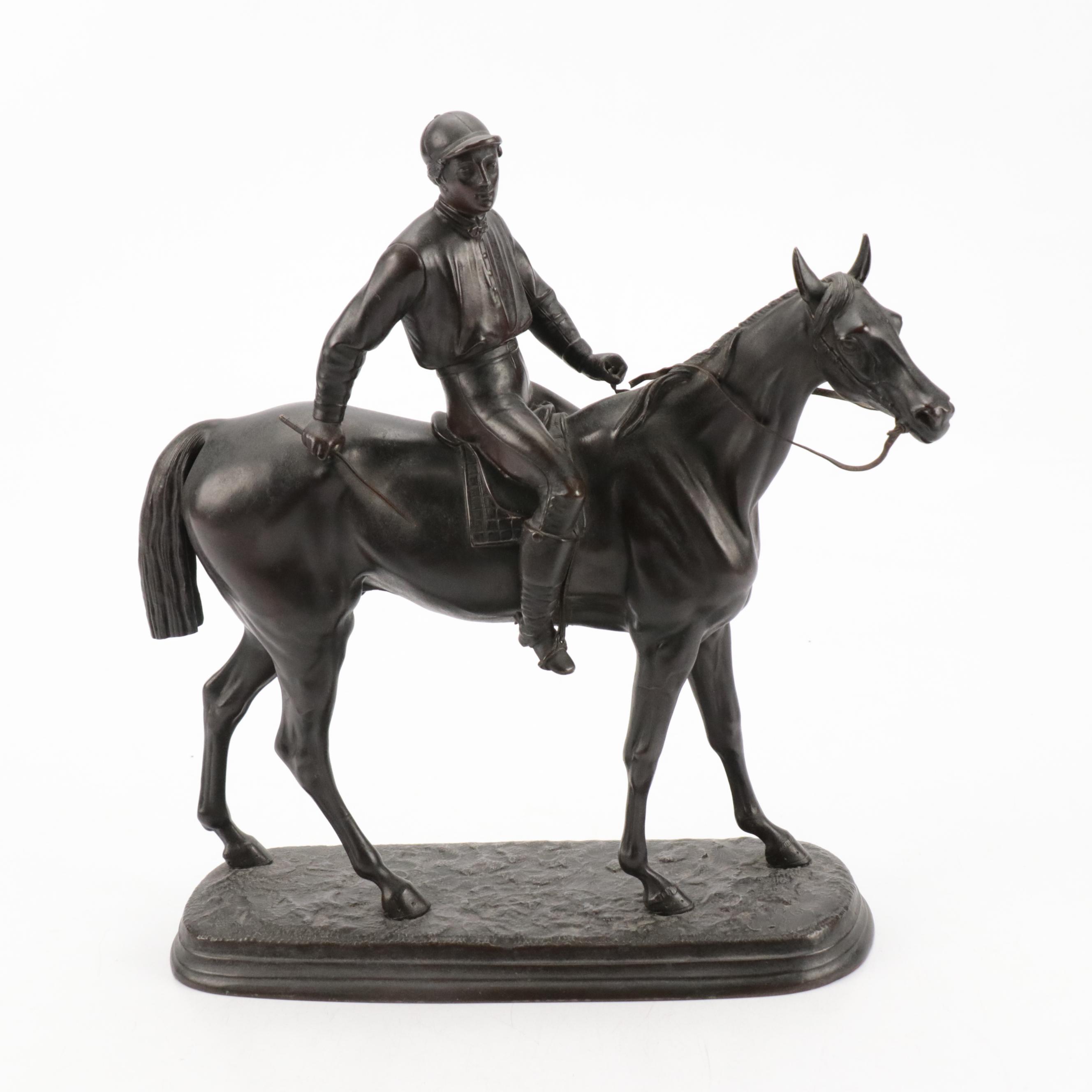 Spelter Clock Topper After Paul Louis Émile Loiseau-Rousseau "Mounted Jockey"