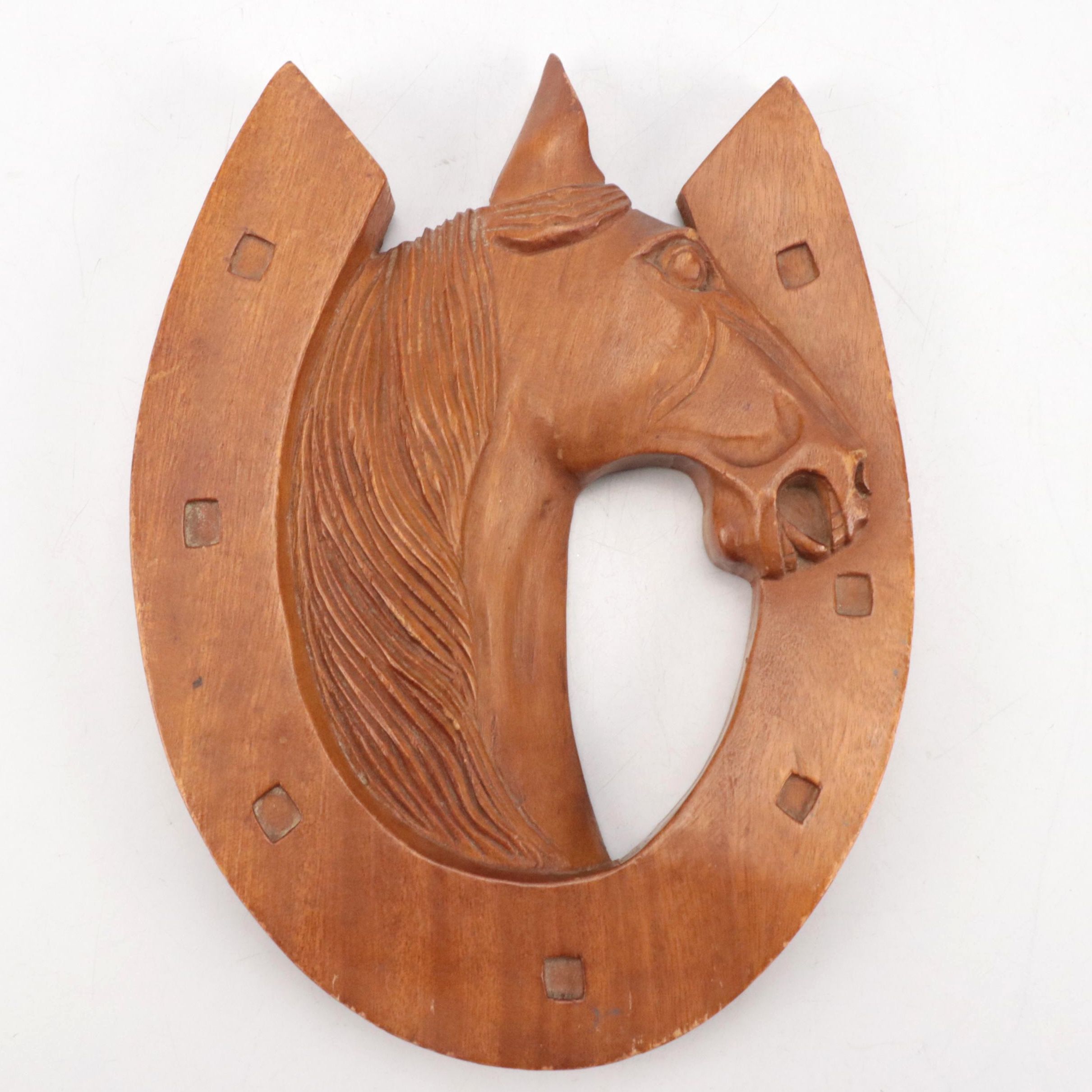 Hand-Carved Wooden Horse Wall Plaque