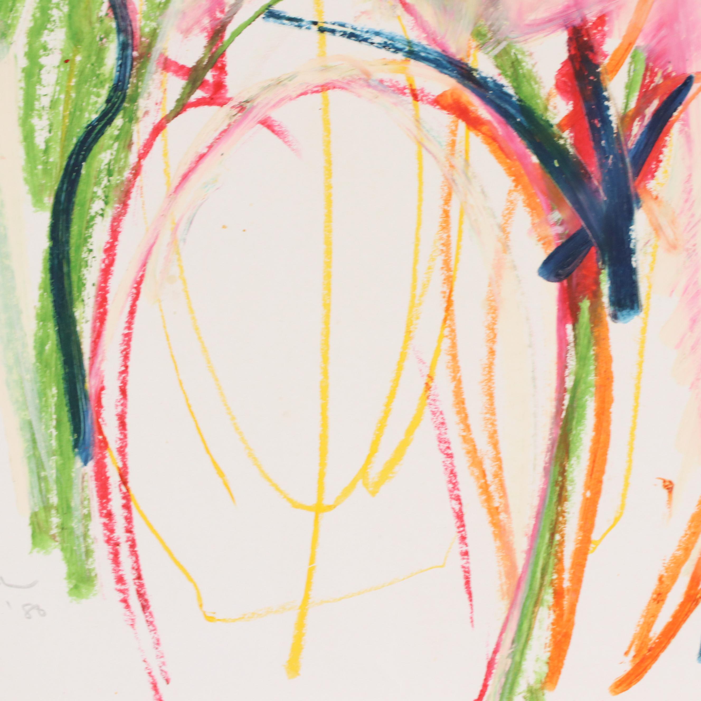 Jack Meanwell Modern Figural Oil Pastel Drawing, 1980