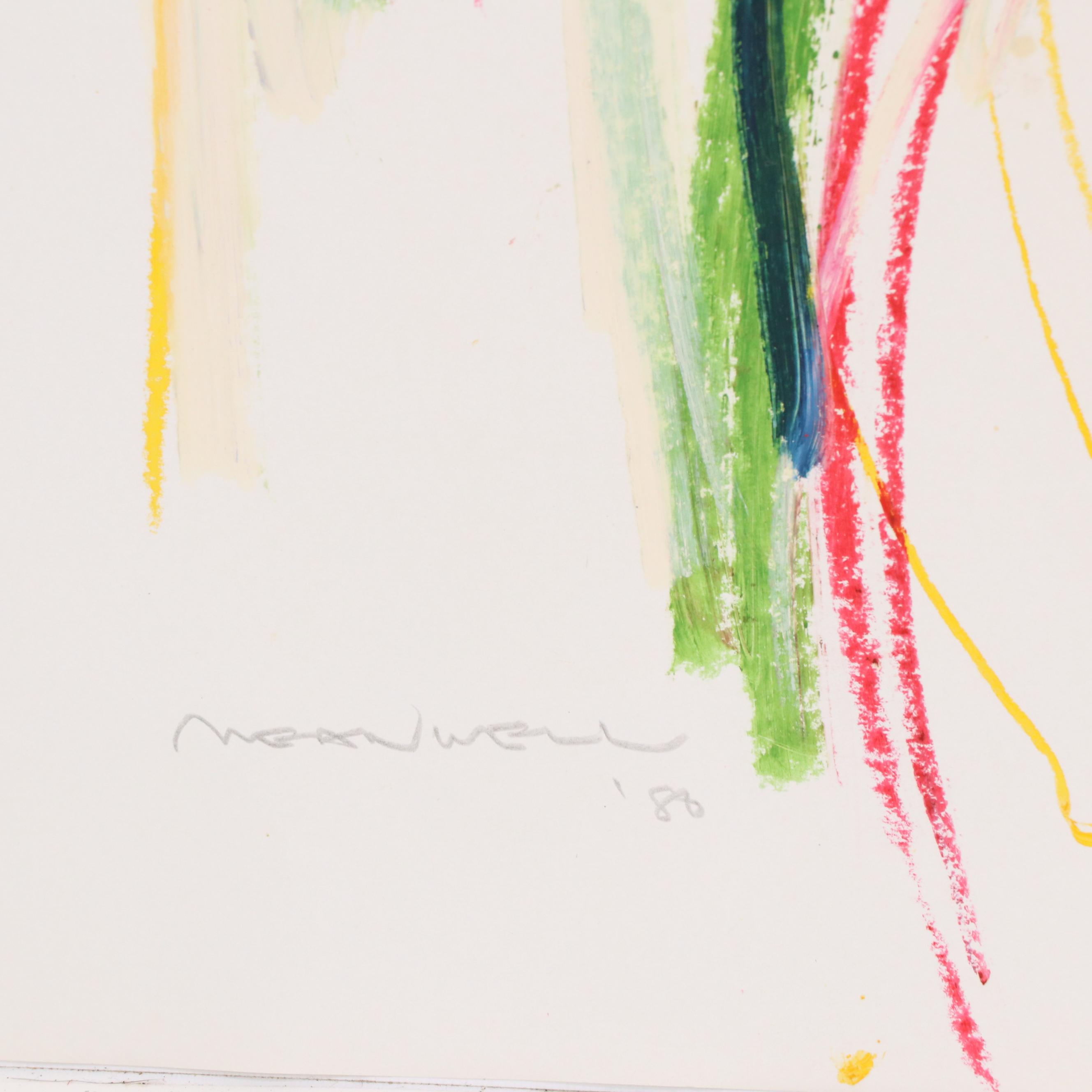 Jack Meanwell Modern Figural Oil Pastel Drawing, 1980