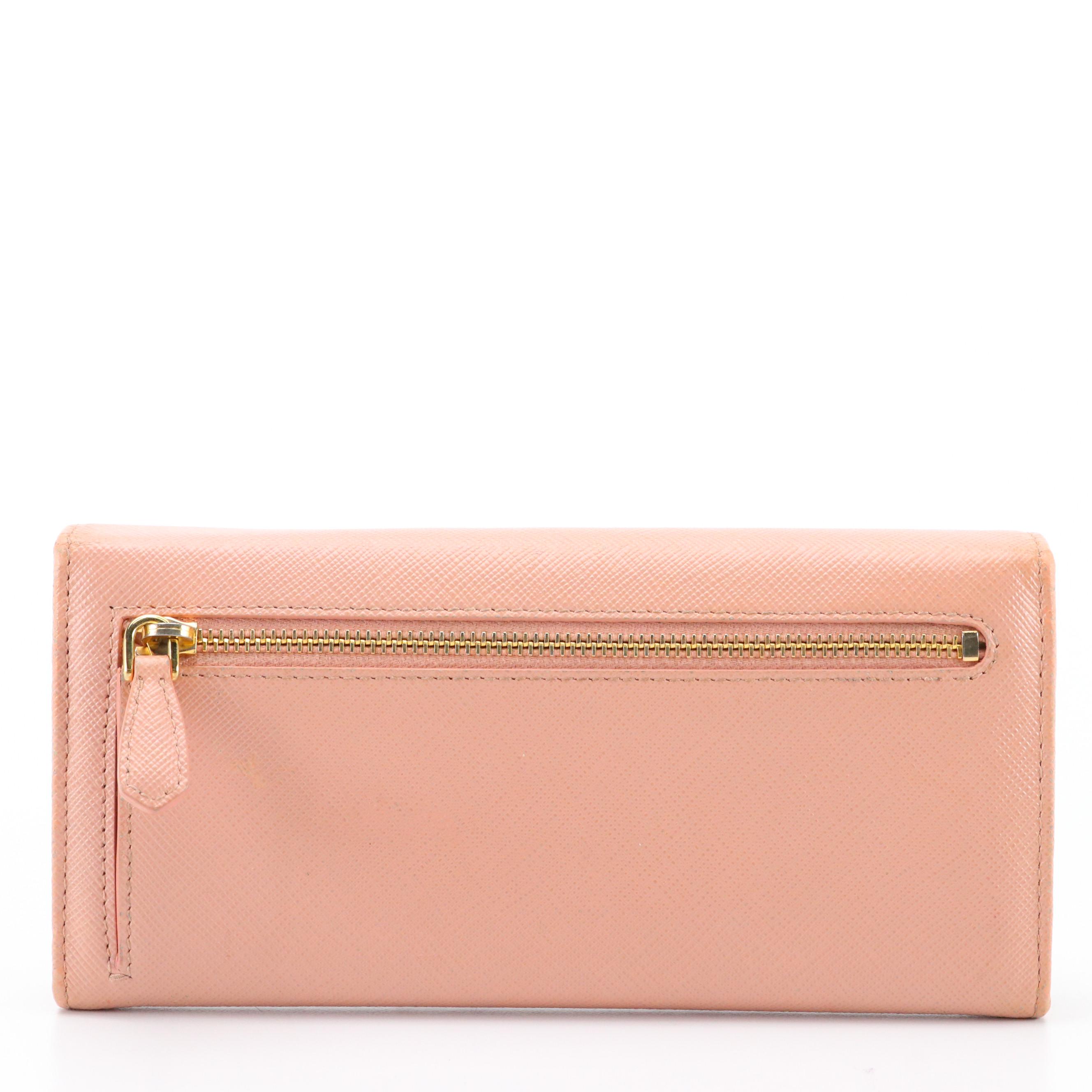 Prada Continental Front Flap Long Wallet in Pink Orchid Saffiano Leather