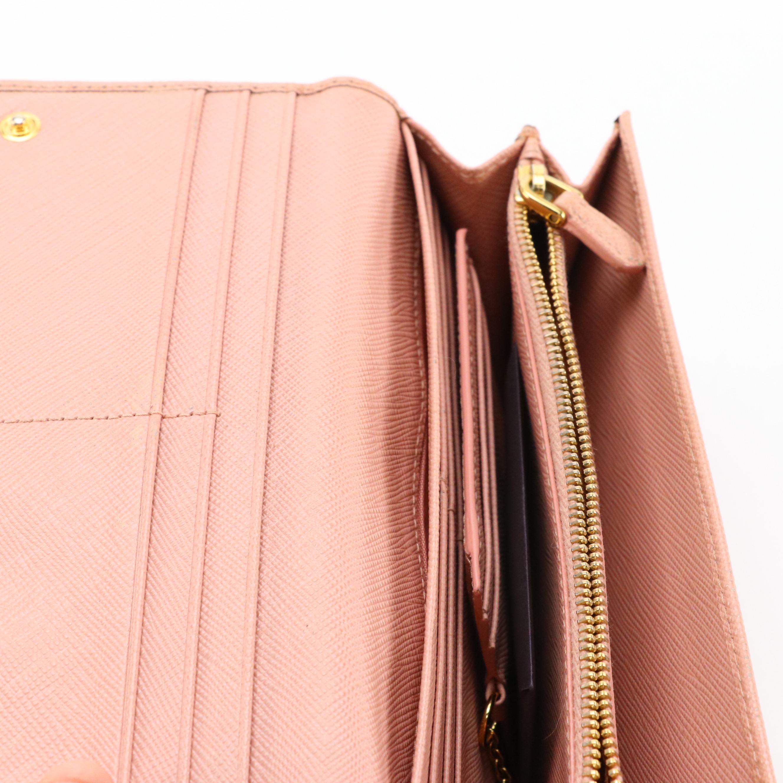 Prada Continental Front Flap Long Wallet in Pink Orchid Saffiano Leather