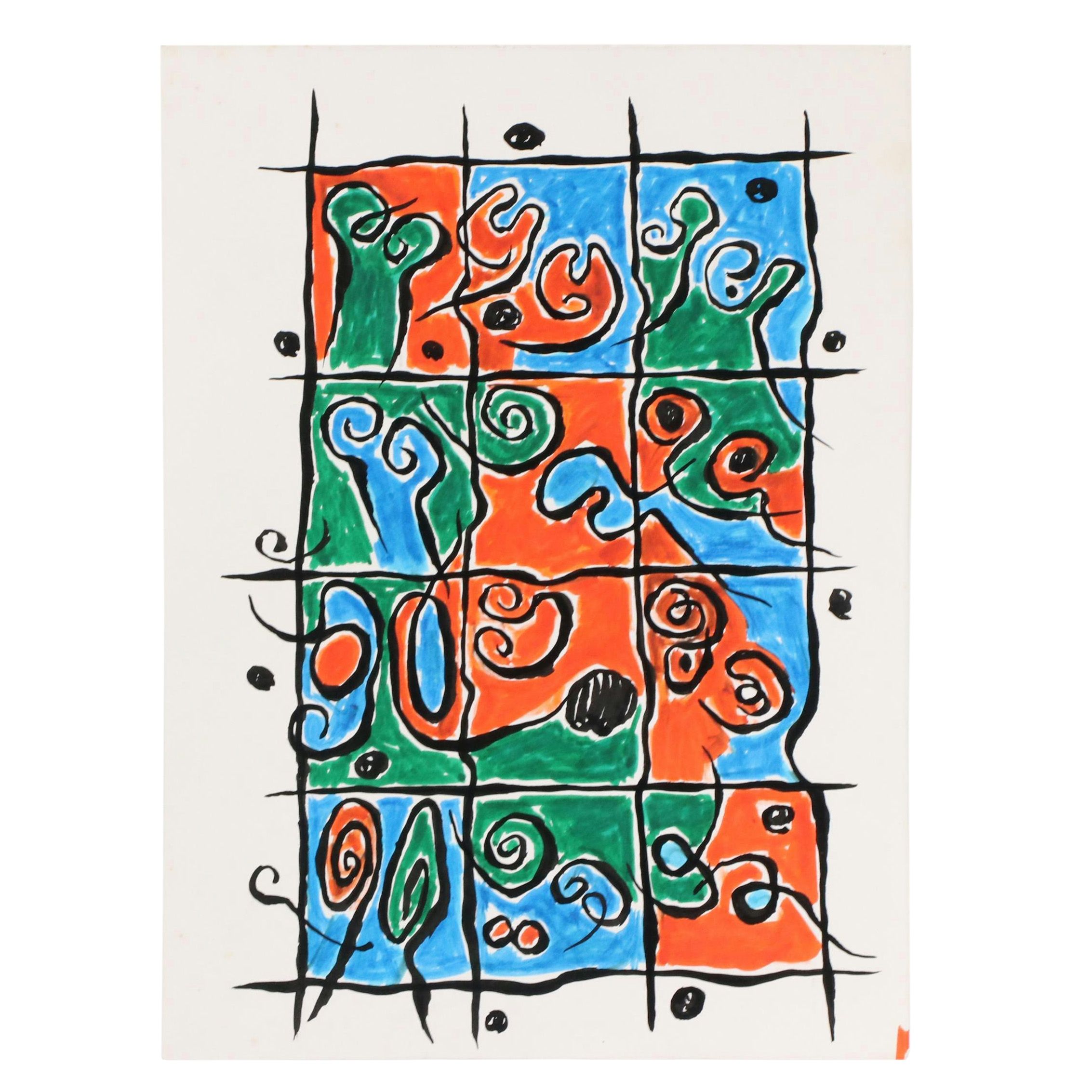 Achillo “Achi” Sullo Modern Biomorphic Mixed Media Painting, Mid 20th Century