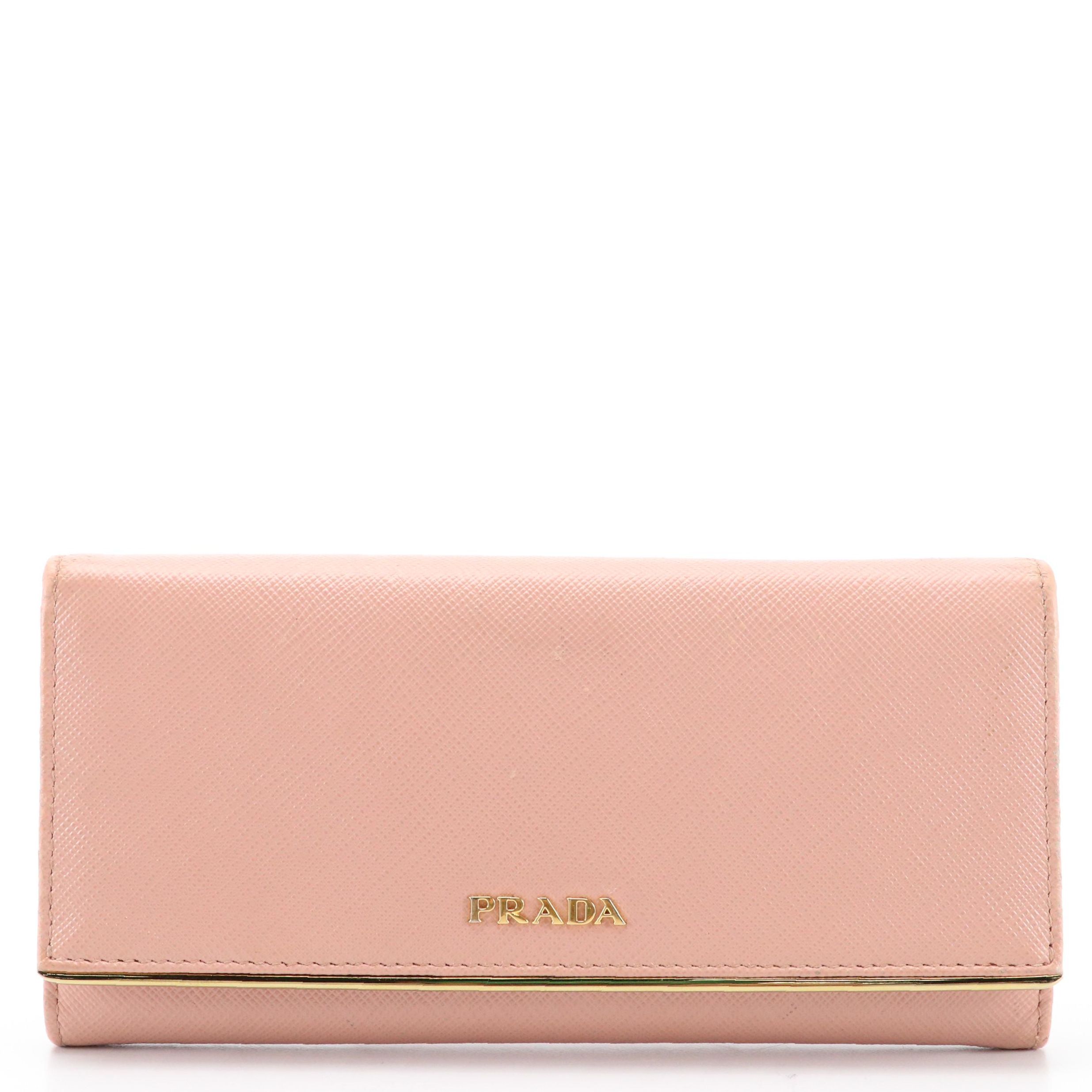 Prada Continental Front Flap Long Wallet in Pink Orchid Saffiano Leather
