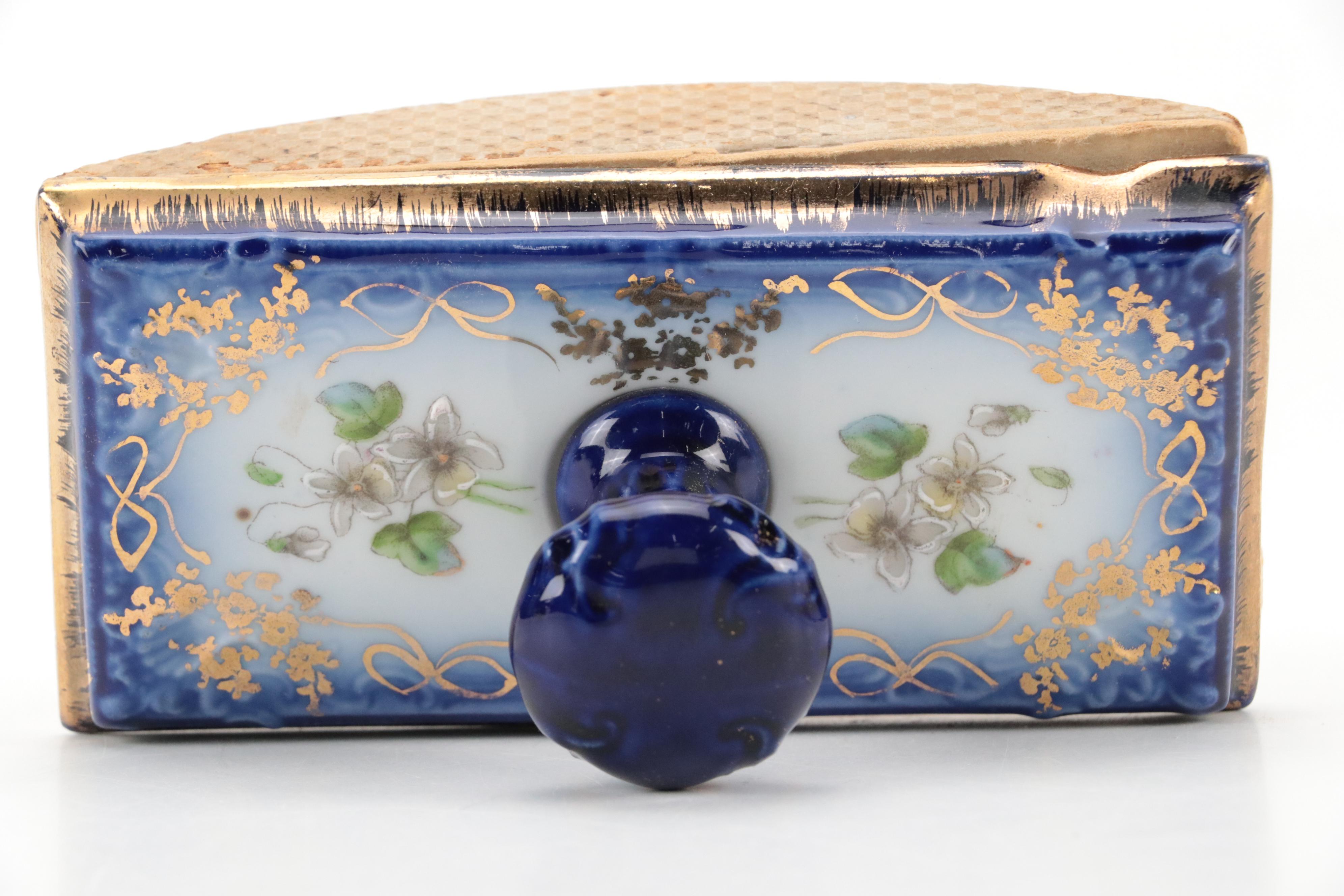 Hand-Painted Floral Motif Ceramic Ink Blotter