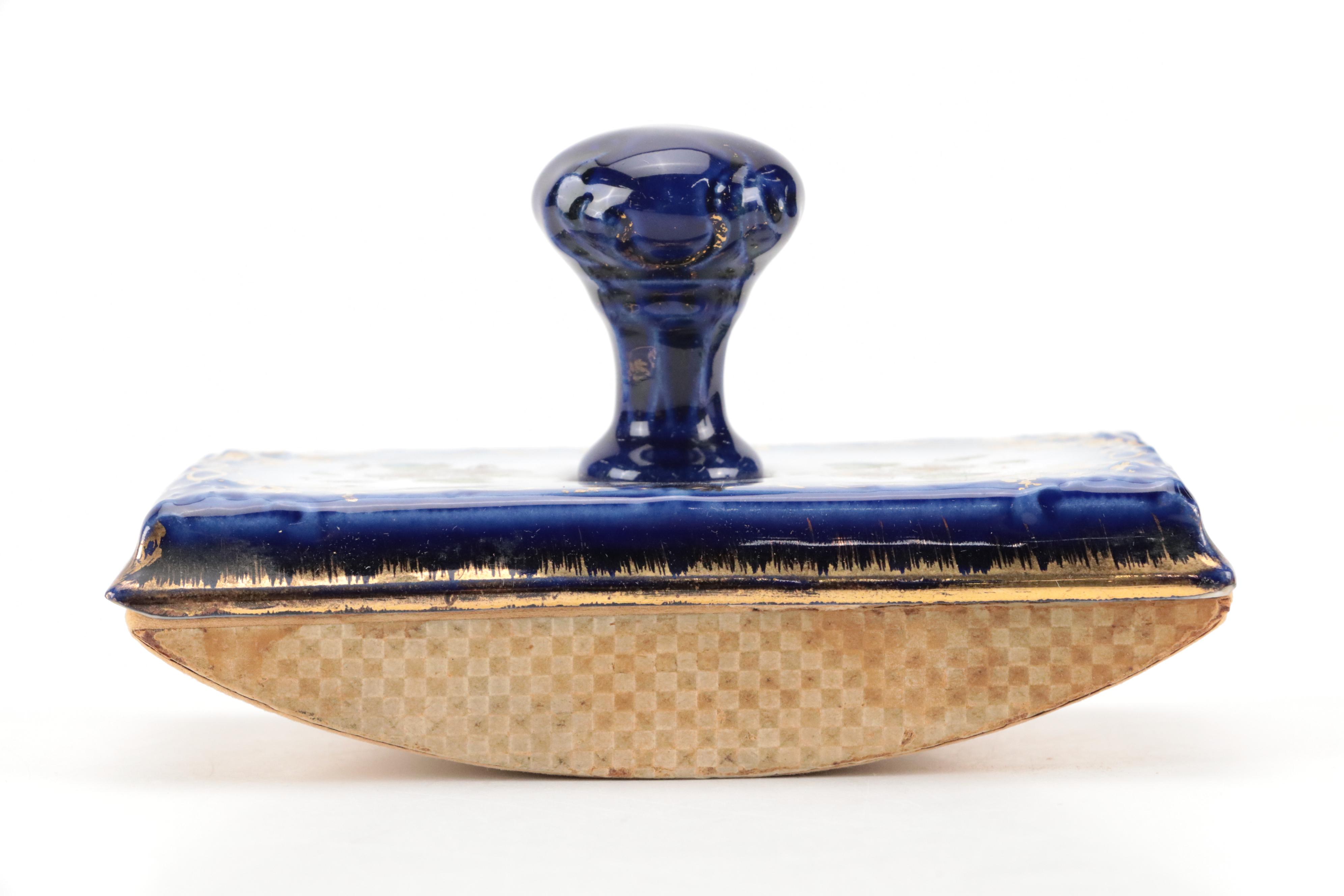 Hand-Painted Floral Motif Ceramic Ink Blotter