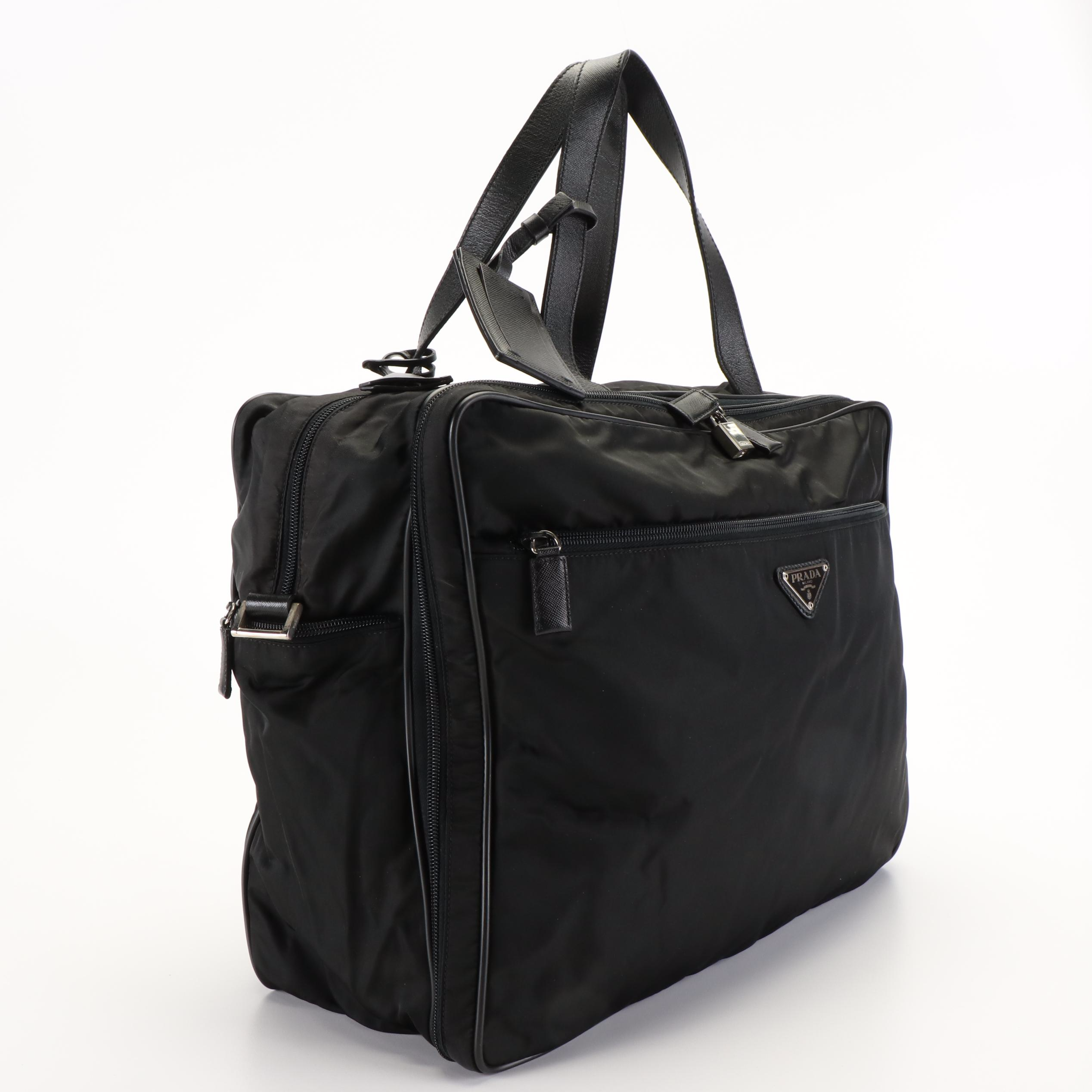 Prada Tessuto Black Nylon and Saffino Leather Business Bag