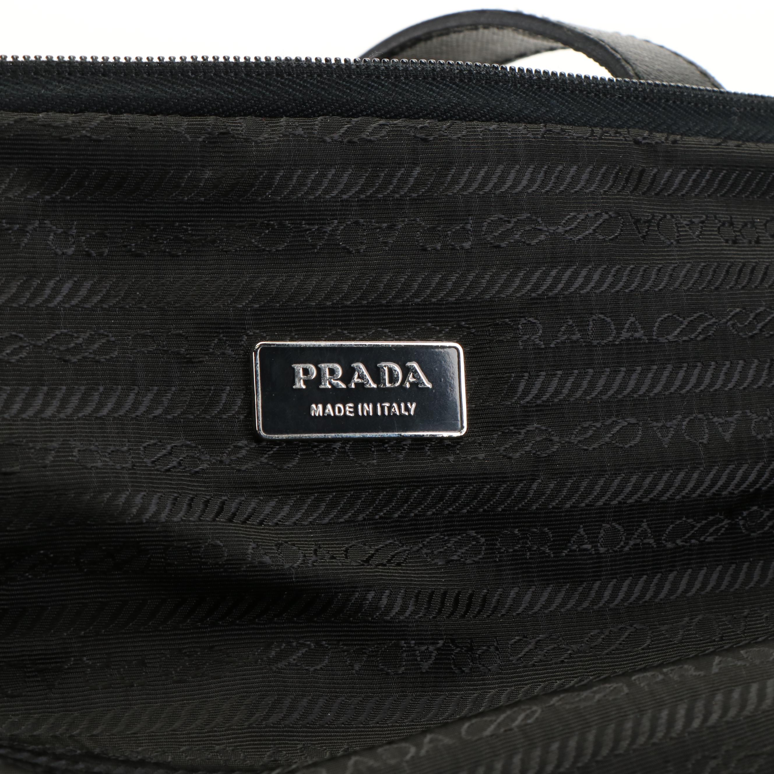 Prada Tessuto Black Nylon and Saffino Leather Business Bag