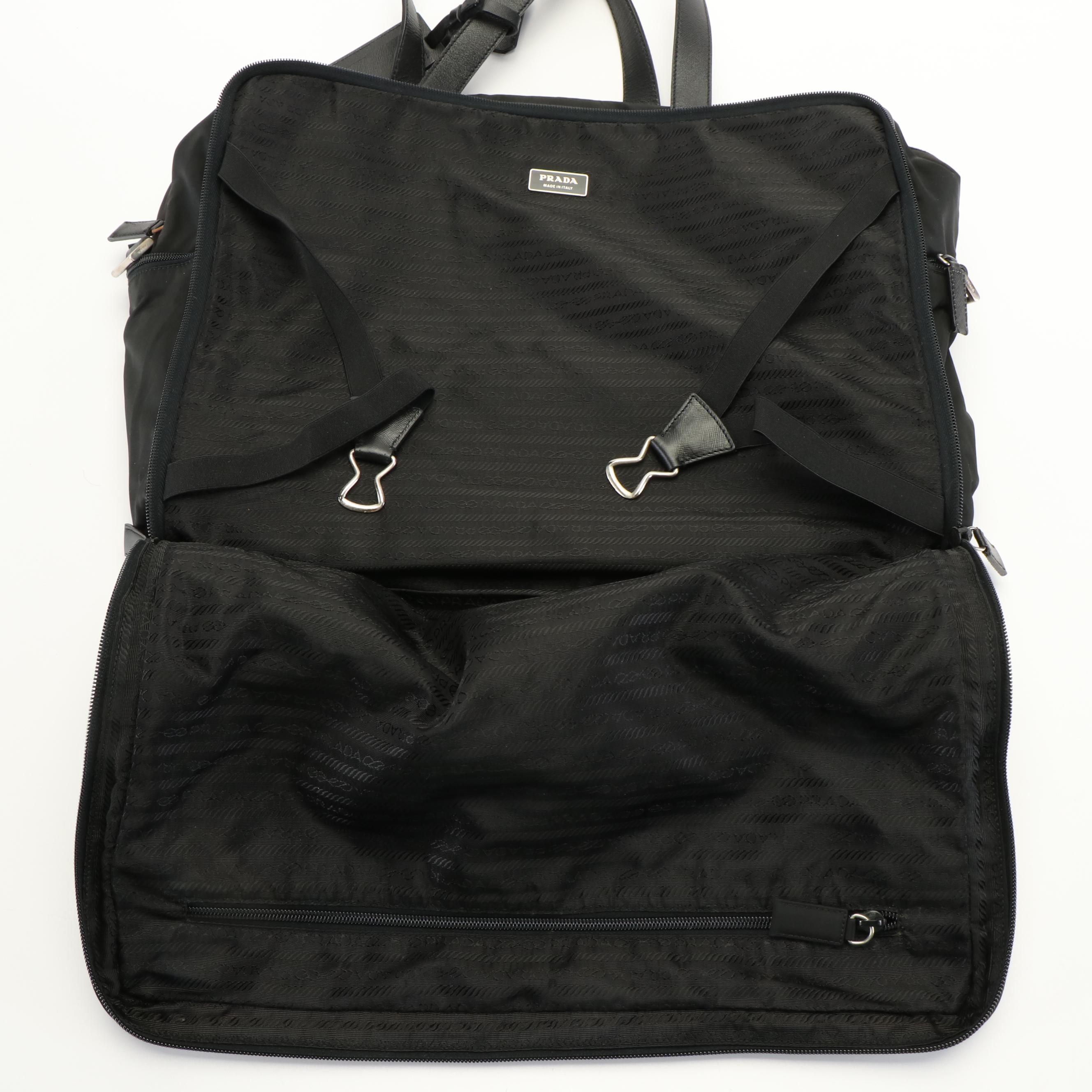 Prada Tessuto Black Nylon and Saffino Leather Business Bag