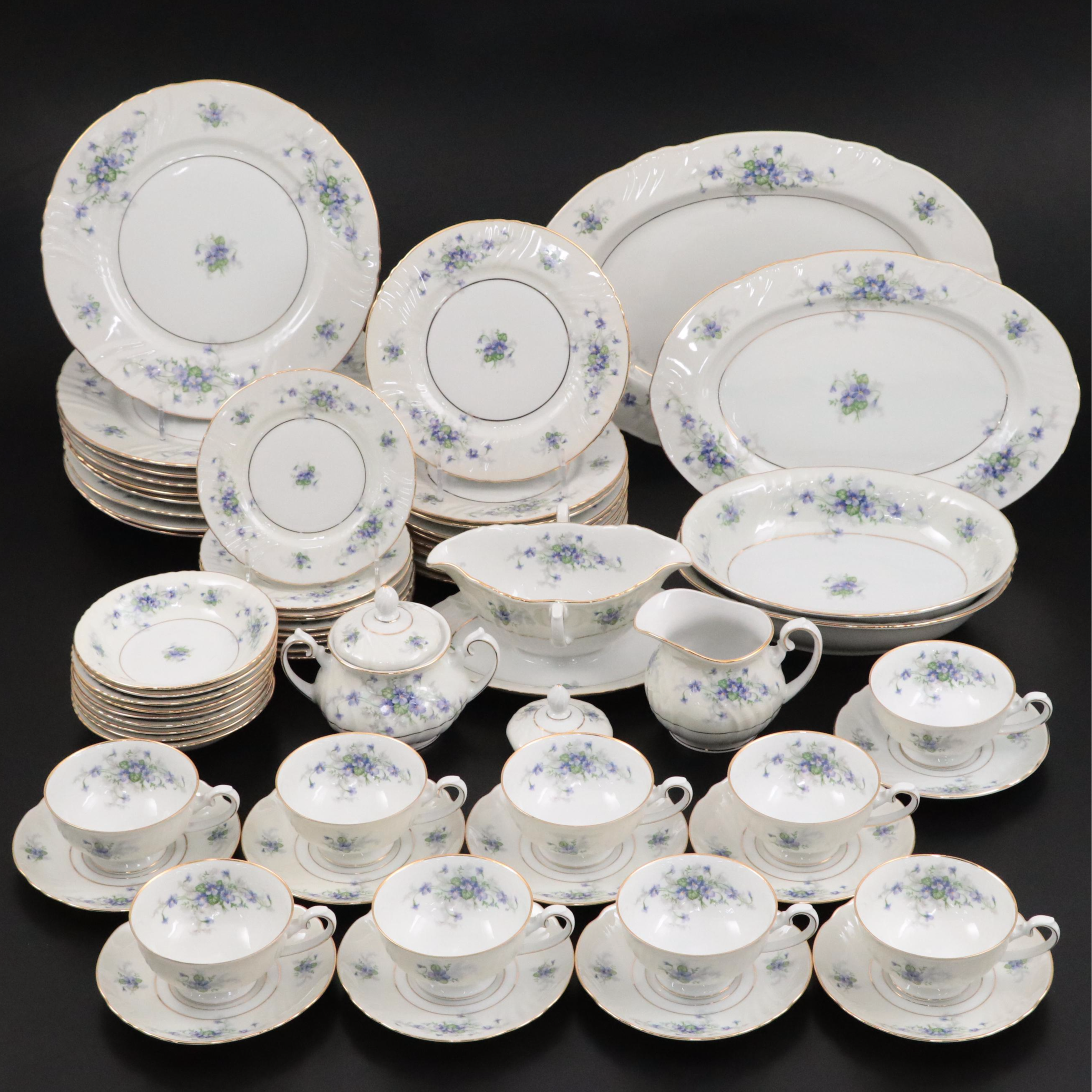 Johann Haviland "Violets" Porcelain Dinnerware, Mid to Late 20th C.