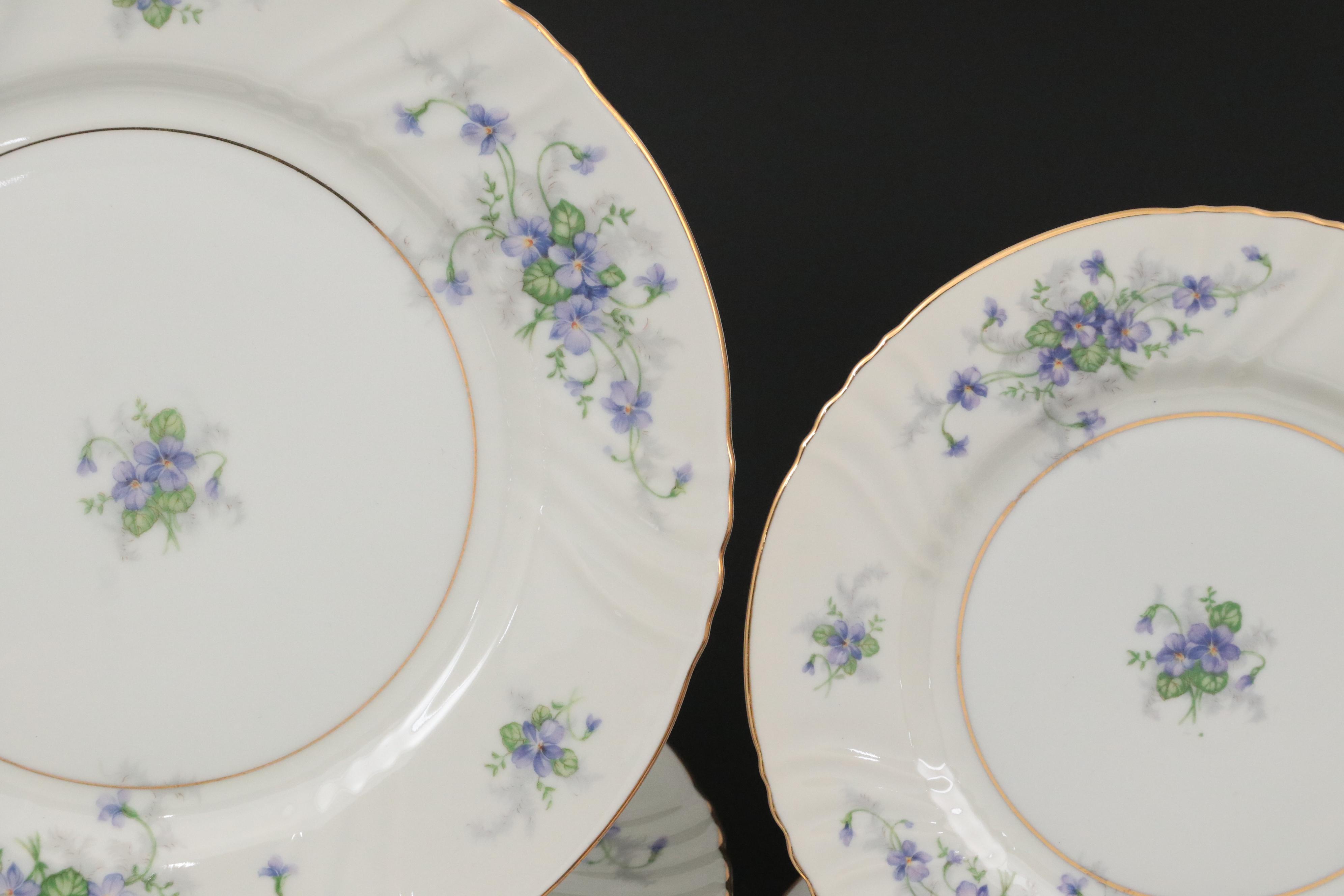 Johann Haviland "Violets" Porcelain Dinnerware, Mid to Late 20th C.