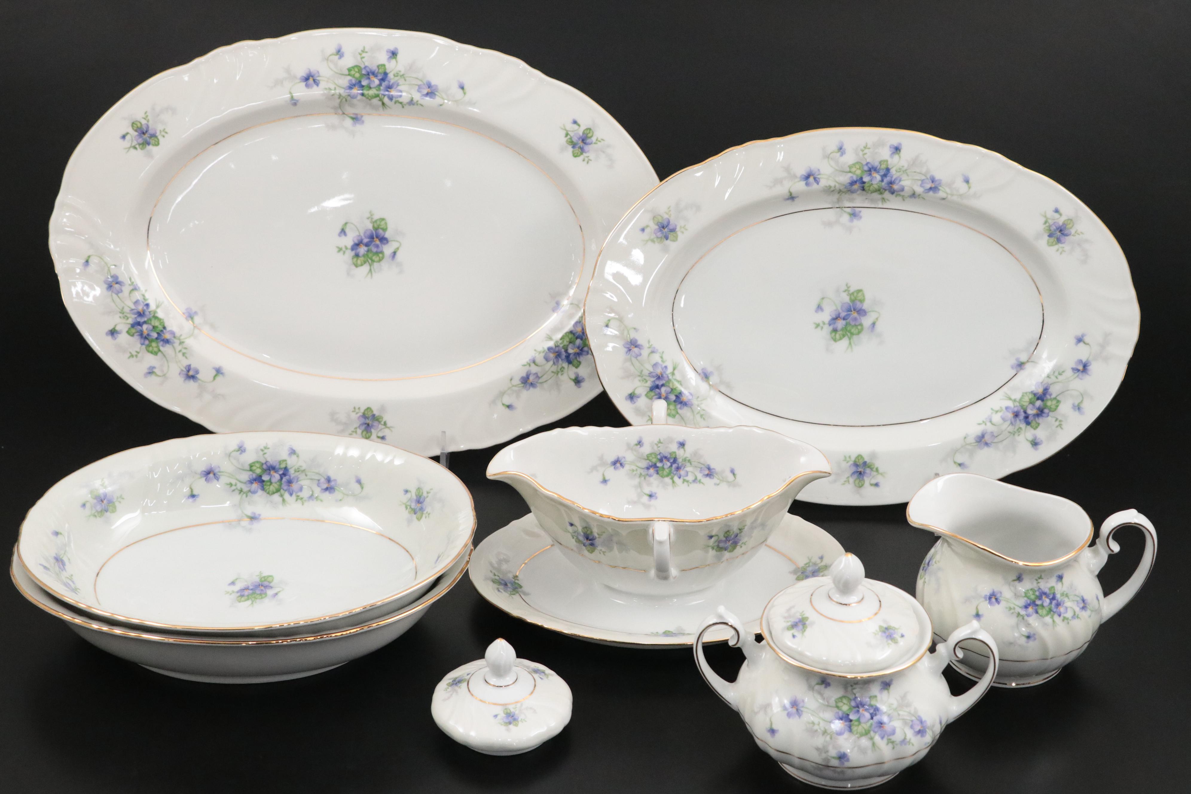 Johann Haviland "Violets" Porcelain Dinnerware, Mid to Late 20th C.