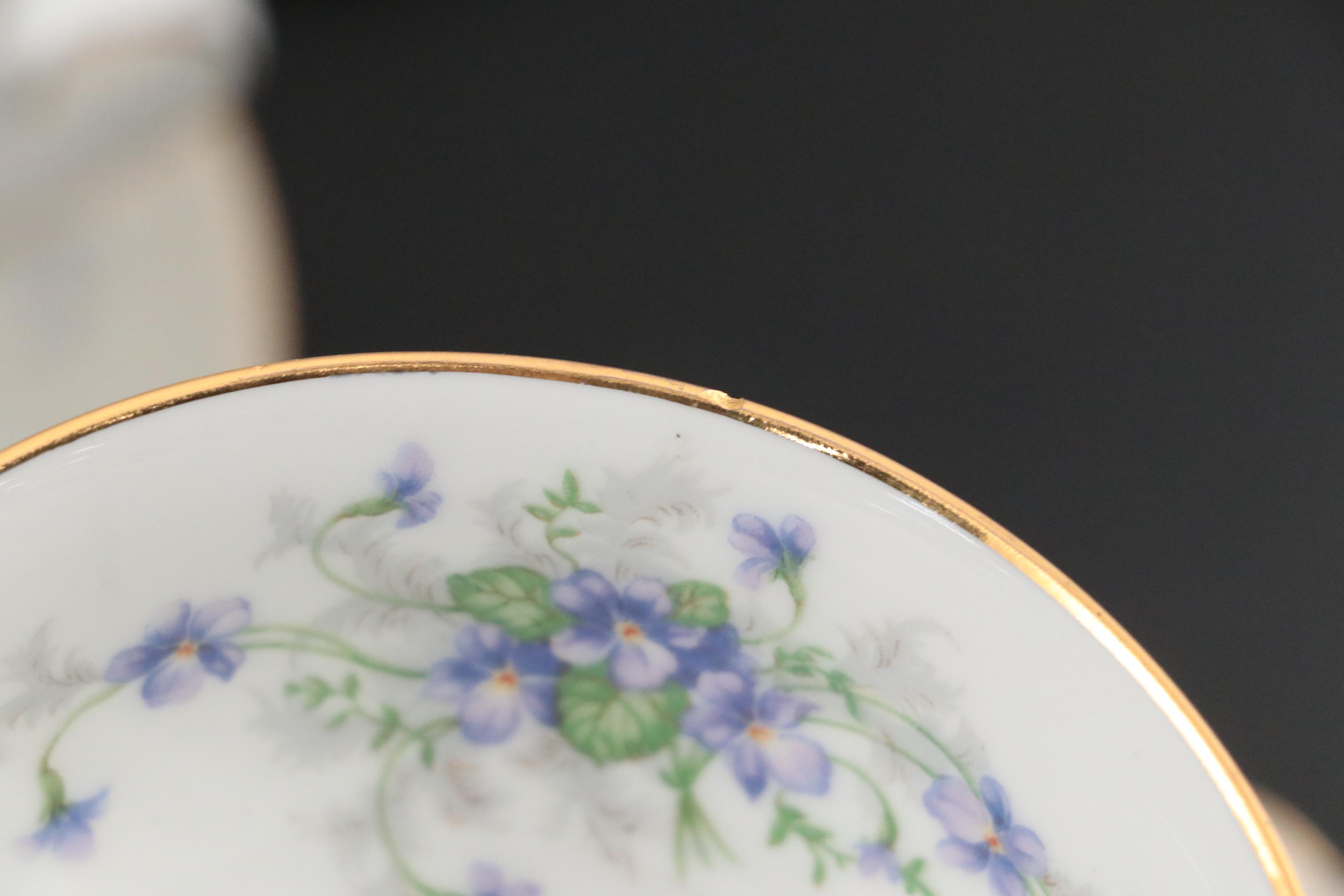 Johann Haviland "Violets" Porcelain Dinnerware, Mid to Late 20th C.