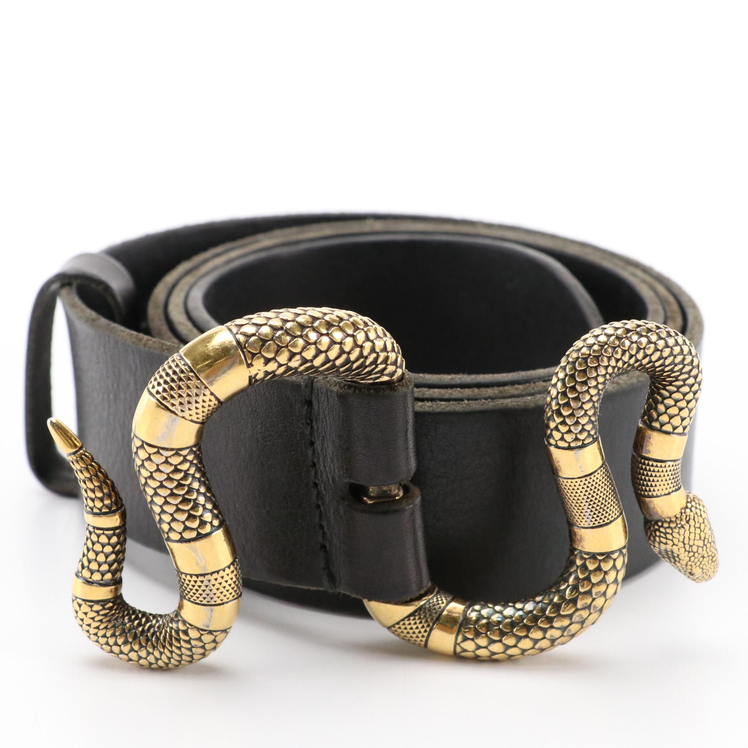Gucci Snake Buckle Belt in Black Leather
