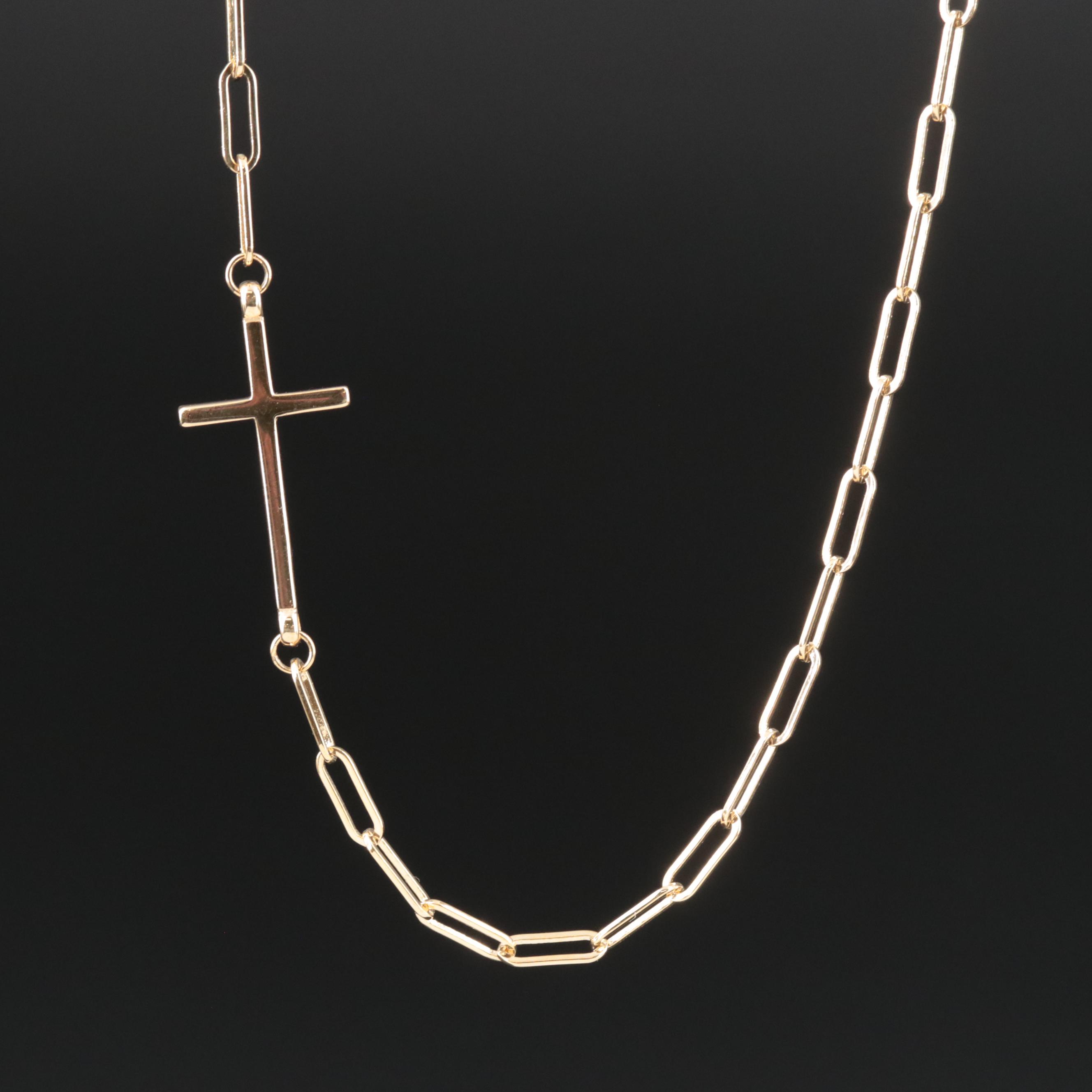 14K Cross Paper Clip Necklace