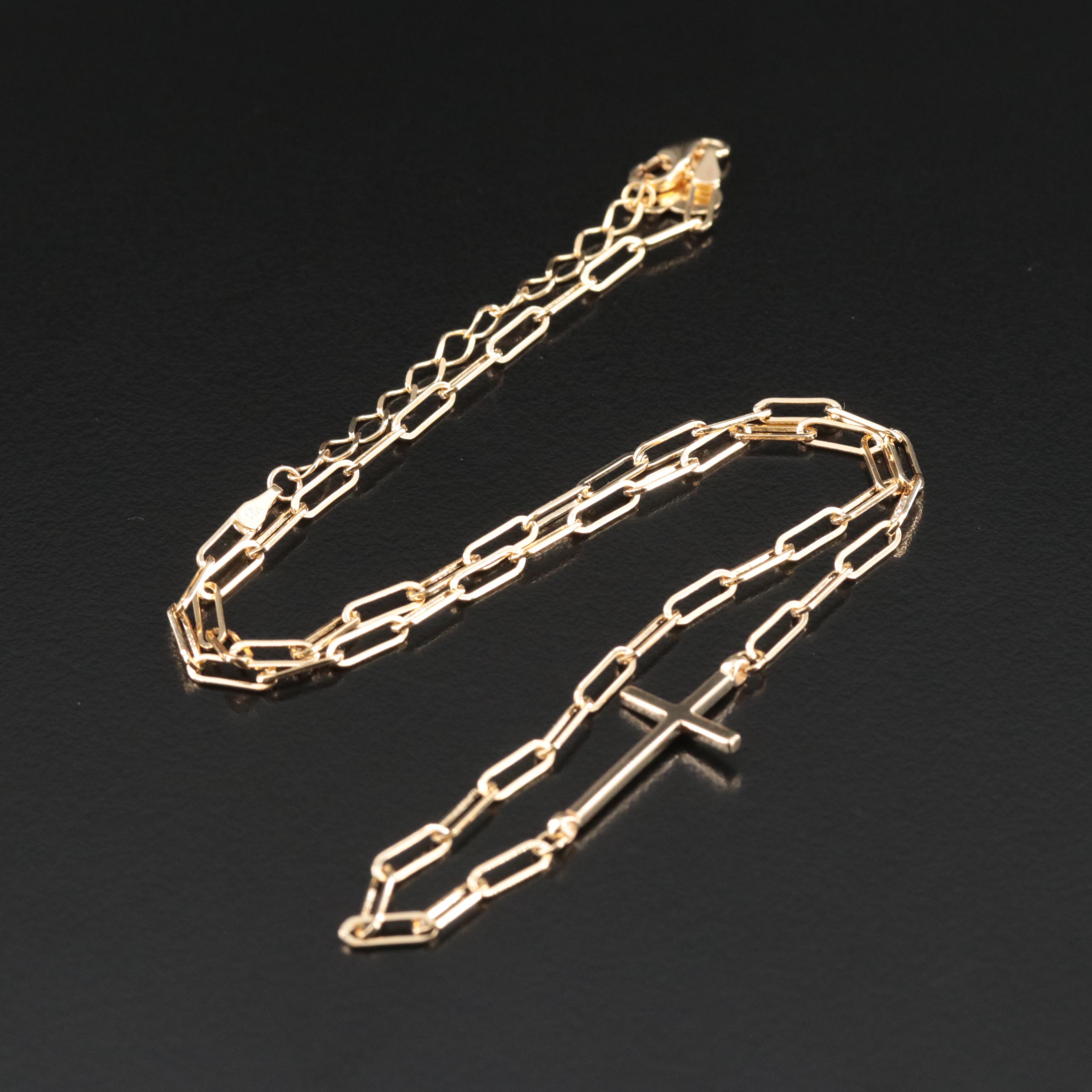 14K Cross Paper Clip Necklace